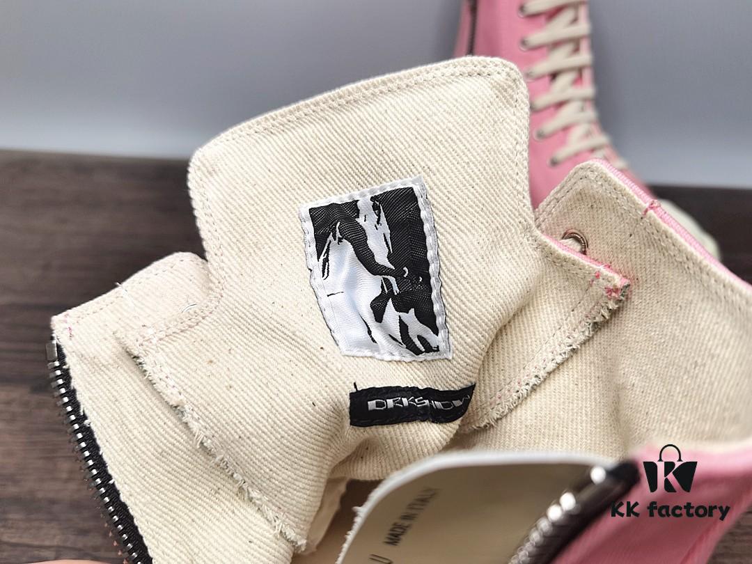 6930f1106e68136f4d9b3ab2 Rick Owens DRKSHDW Pink Canvas High-top Lace-up Sneakers with Heel Logo