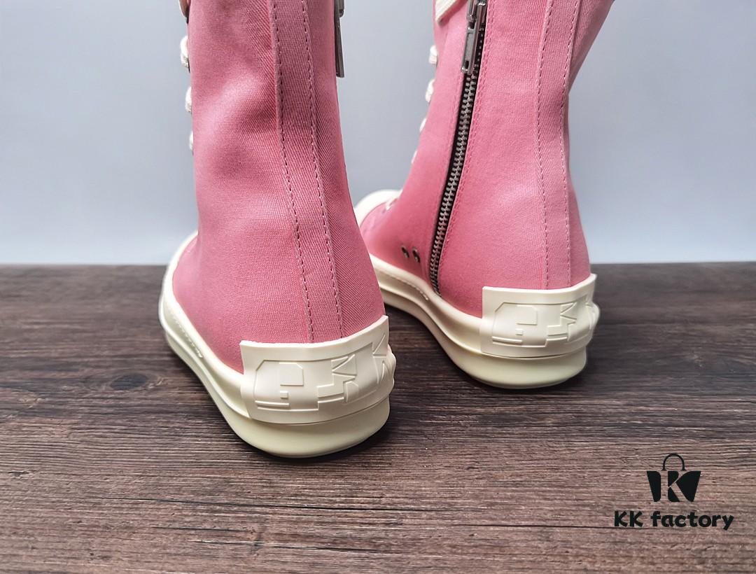 6930f1106e68136f4d9b3ab3 Rick Owens DRKSHDW Pink Canvas High-top Lace-up Sneakers with Heel Logo