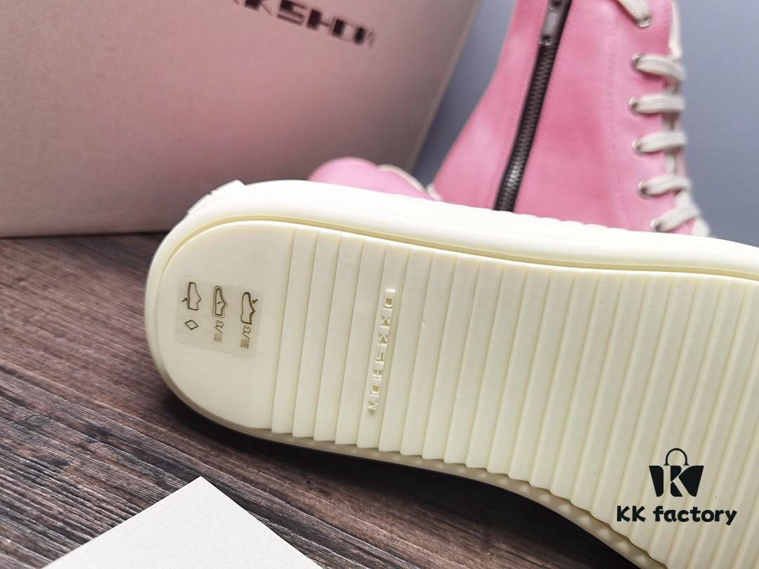 6930f1106e68136f4d9b3ab5 Rick Owens DRKSHDW Pink Canvas High-top Lace-up Sneakers with Heel Logo