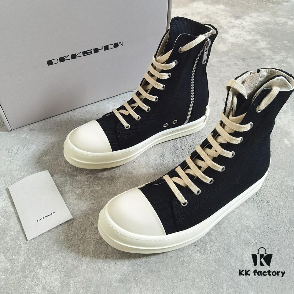 6930f1176e68136f4d9b3abe Rick Owens DRKSHDW Classic Canvas High-top Sneakers with Back-Tie Detail and Logo Patch