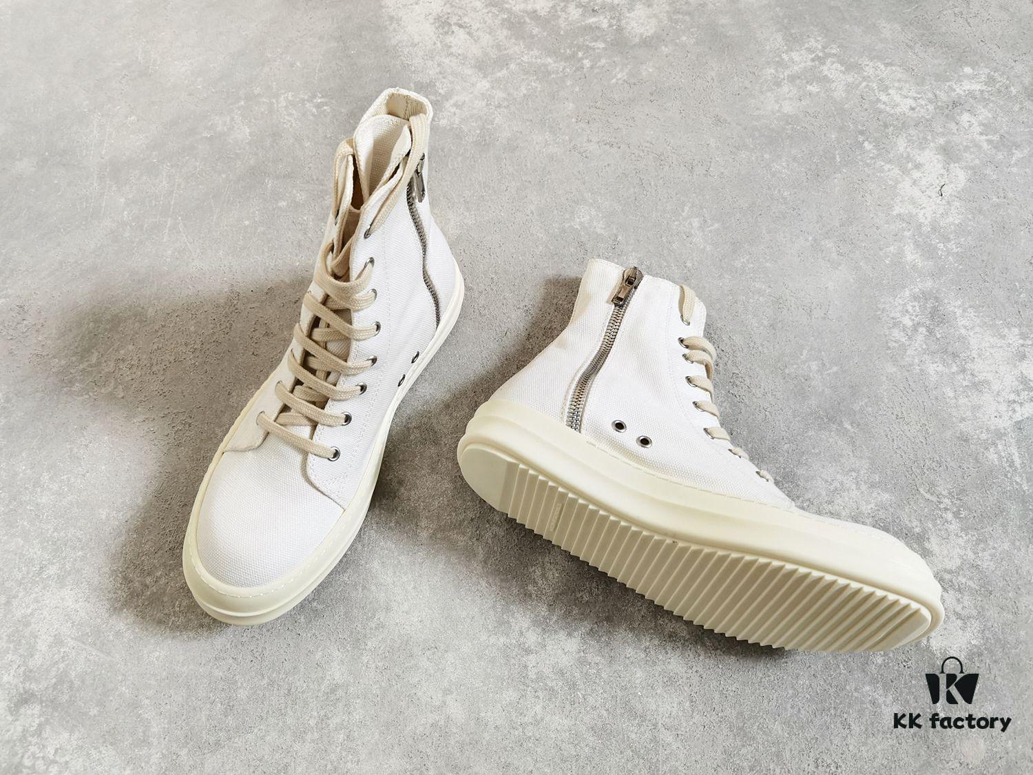 6930f1486e68136f4d9b3af7 Rick Owens DRKSHDW All-White Canvas High-Top Lace-Up Headless Sneakers