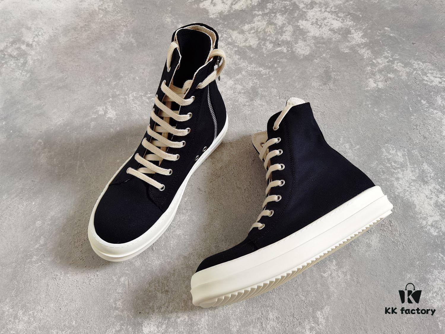 6930f14e6e68136f4d9b3afd Rick Owens DRKSHDW All-Black Canvas High-Top Lace-Up Sneakers