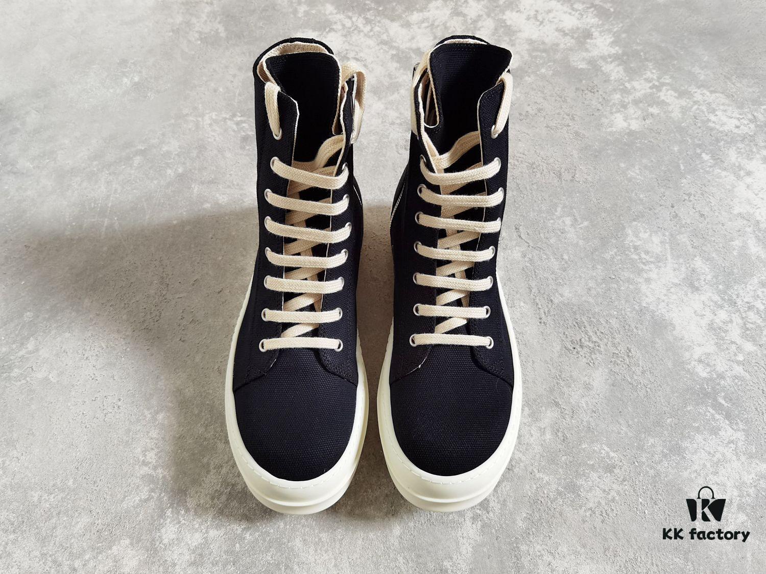6930f14f6e68136f4d9b3aff Rick Owens DRKSHDW All-Black Canvas High-Top Lace-Up Sneakers
