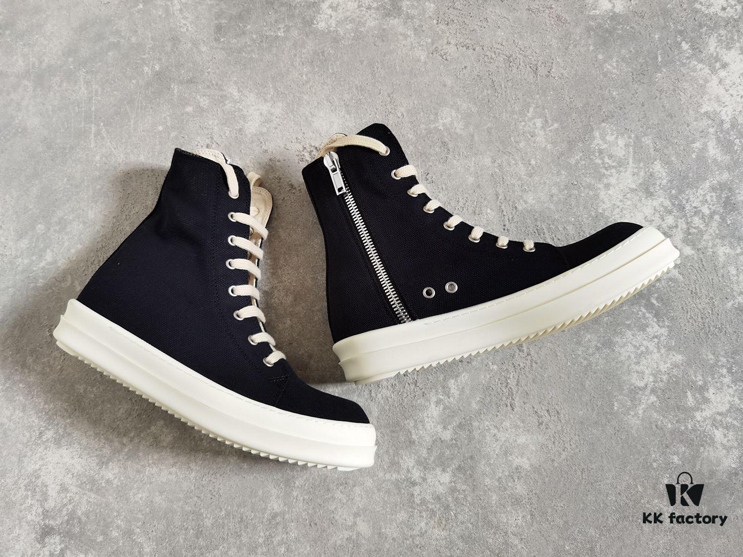 6930f14f6e68136f4d9b3b00 Rick Owens DRKSHDW All-Black Canvas High-Top Lace-Up Sneakers