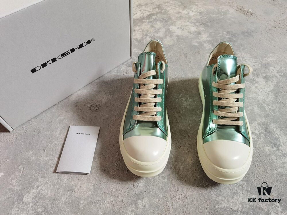 6930f1556e68136f4d9b3b05 Rick Owens DRKSHDW Green Mirror-Finish Low-Top Lace-Up Sneakers