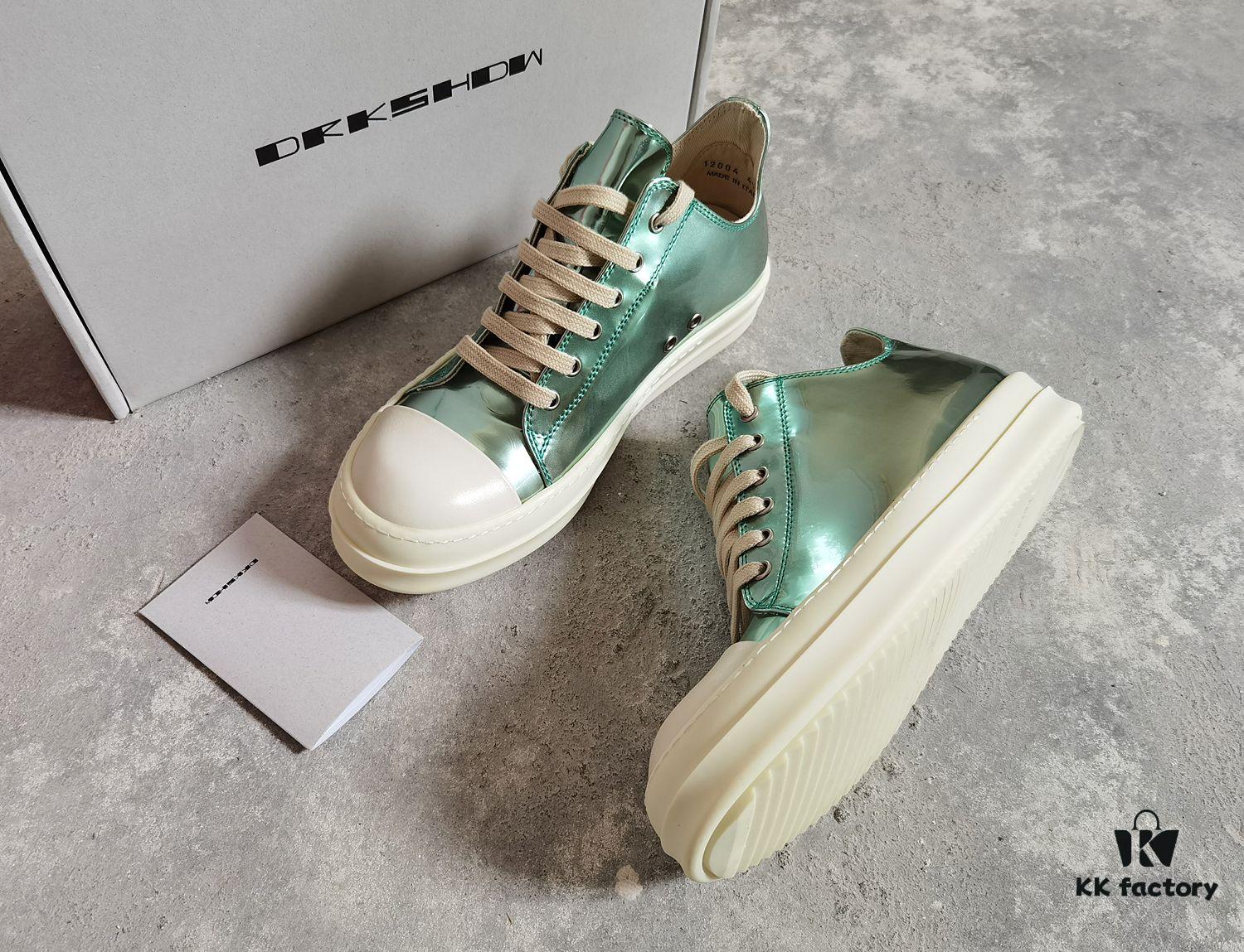 6930f1556e68136f4d9b3b06 Rick Owens DRKSHDW Green Mirror-Finish Low-Top Lace-Up Sneakers