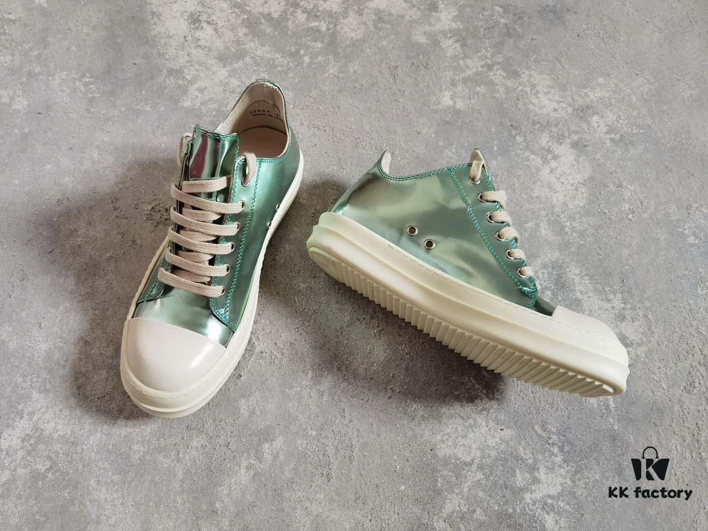 6930f1566e68136f4d9b3b07 Rick Owens DRKSHDW Green Mirror-Finish Low-Top Lace-Up Sneakers