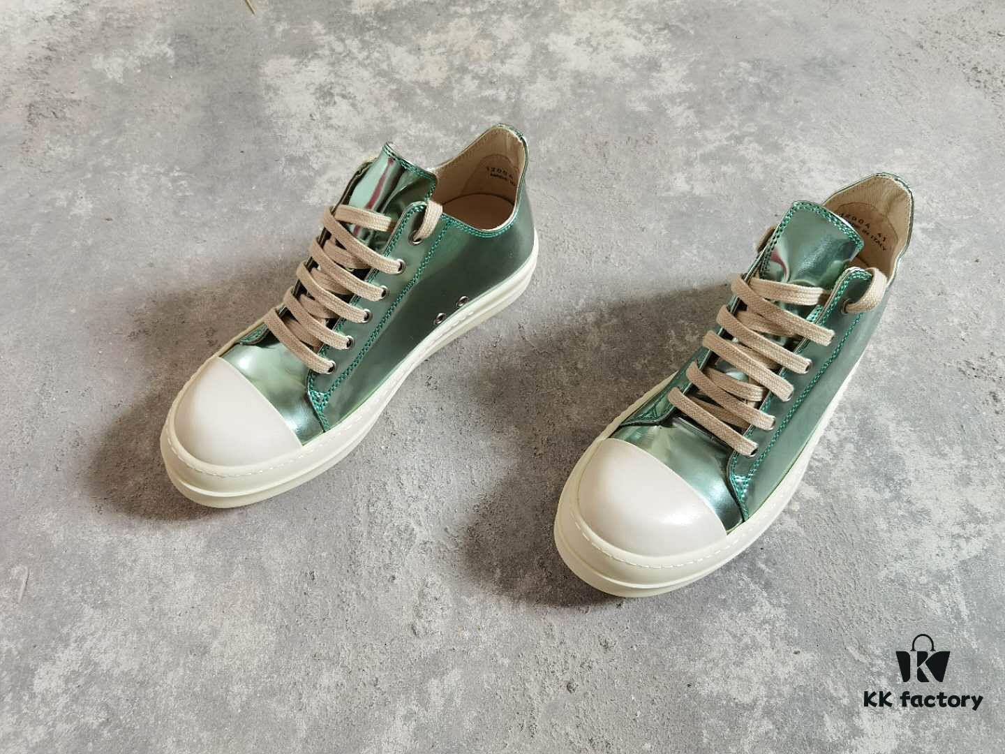 6930f1566e68136f4d9b3b08 Rick Owens DRKSHDW Green Mirror-Finish Low-Top Lace-Up Sneakers