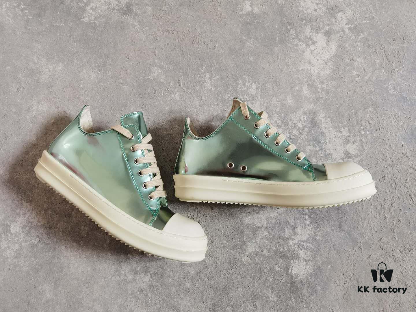 6930f1596e68136f4d9b3b09 Rick Owens DRKSHDW Green Mirror-Finish Low-Top Lace-Up Sneakers