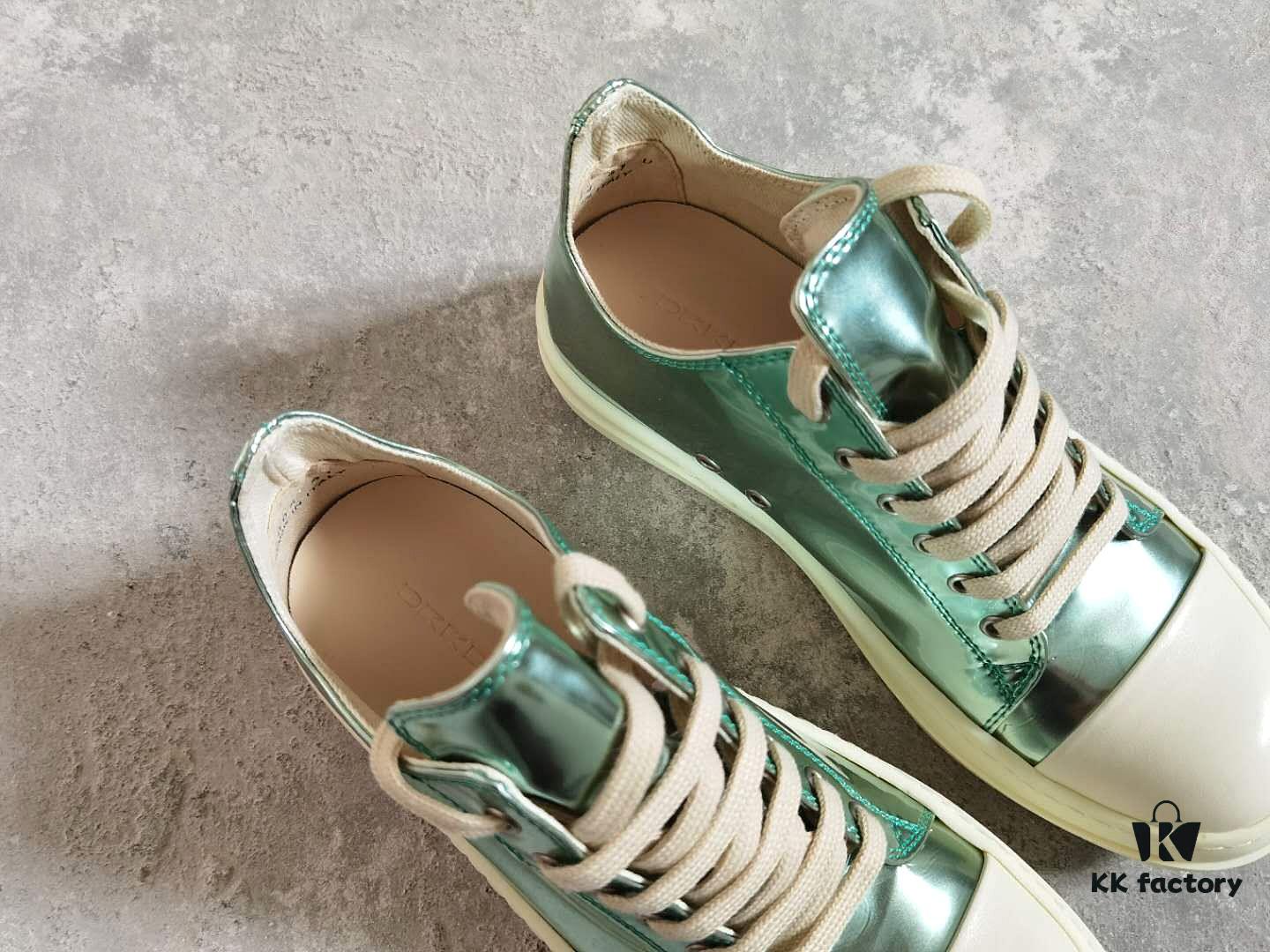 6930f15a6e68136f4d9b3b0a Rick Owens DRKSHDW Green Mirror-Finish Low-Top Lace-Up Sneakers