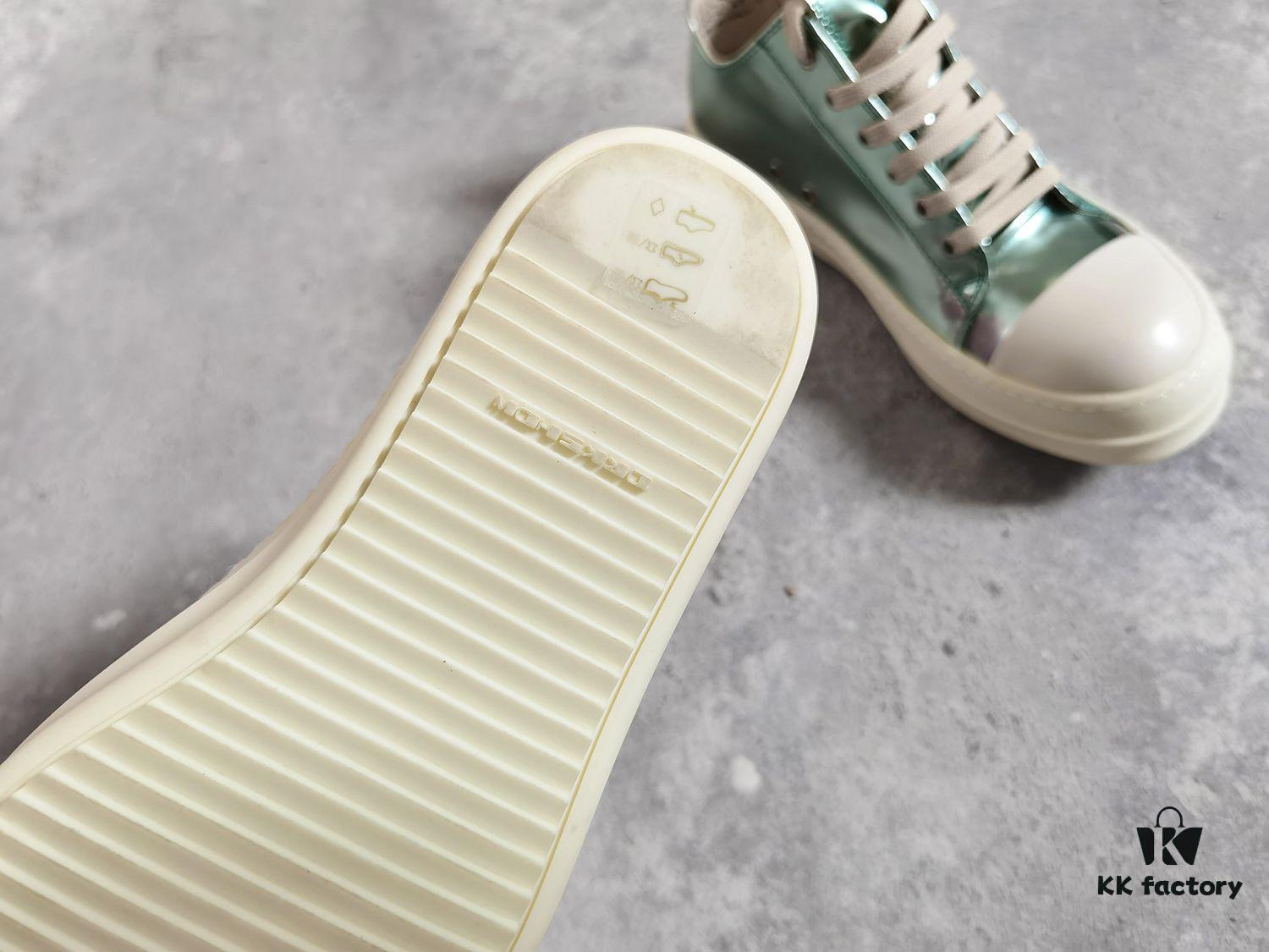 6930f15b6e68136f4d9b3b0b Rick Owens DRKSHDW Green Mirror-Finish Low-Top Lace-Up Sneakers