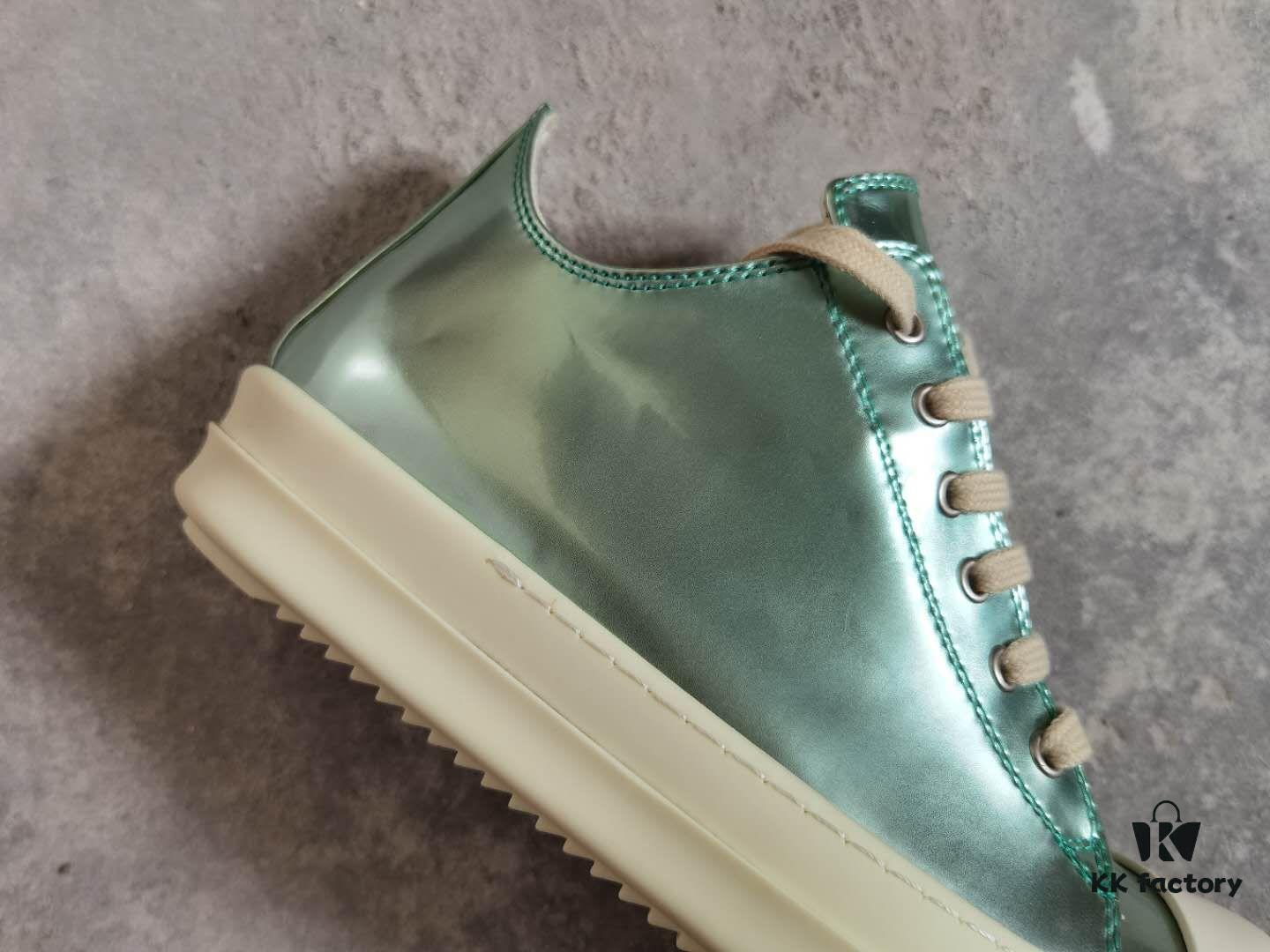 6930f15b6e68136f4d9b3b0c Rick Owens DRKSHDW Green Mirror-Finish Low-Top Lace-Up Sneakers