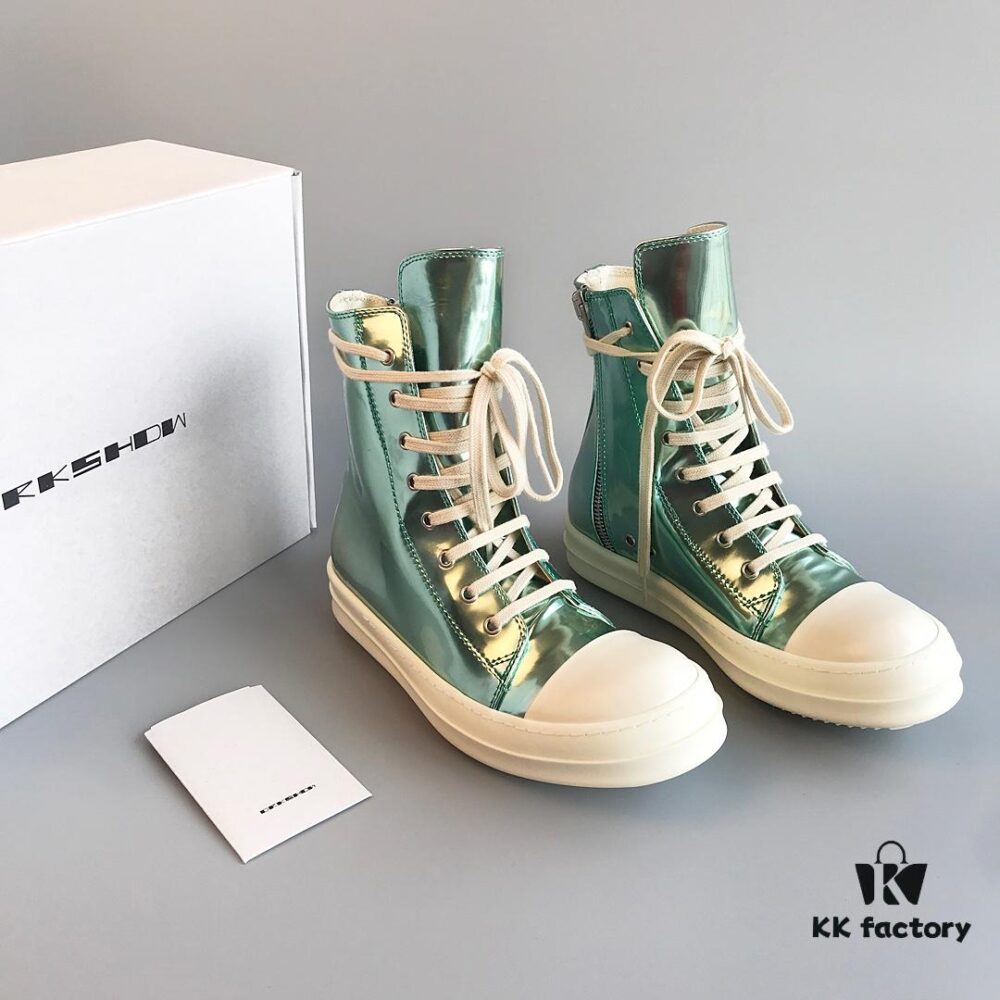 6930f15b6e68136f4d9b3b0d Rick Owens DRKSHDW Green Mirror High-top Lace-up Sneakers