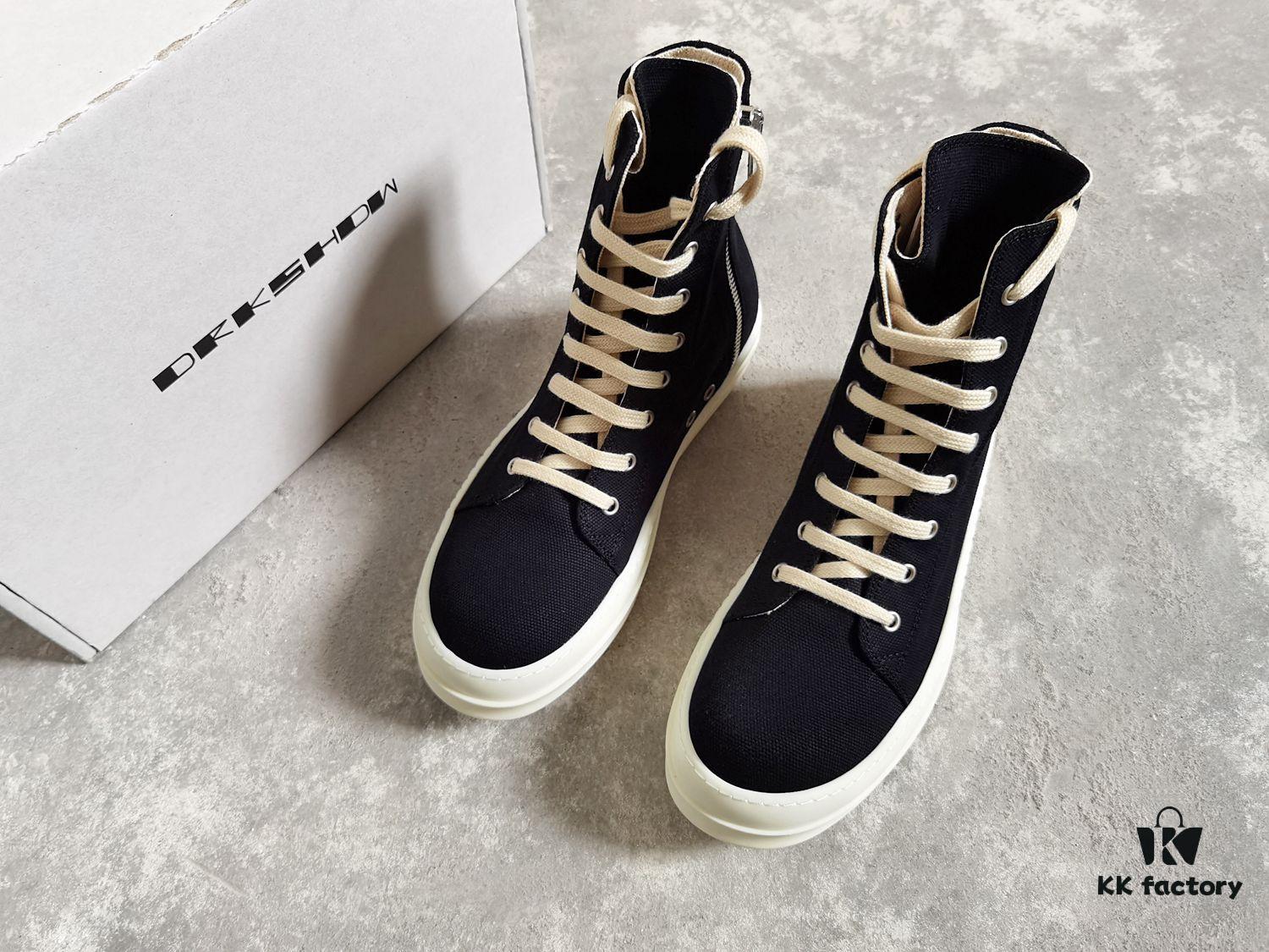 6930f1626e68136f4d9b3b16 Rick Owens DRKSHDW All-Black Canvas High-Top Lace-Up Sneakers