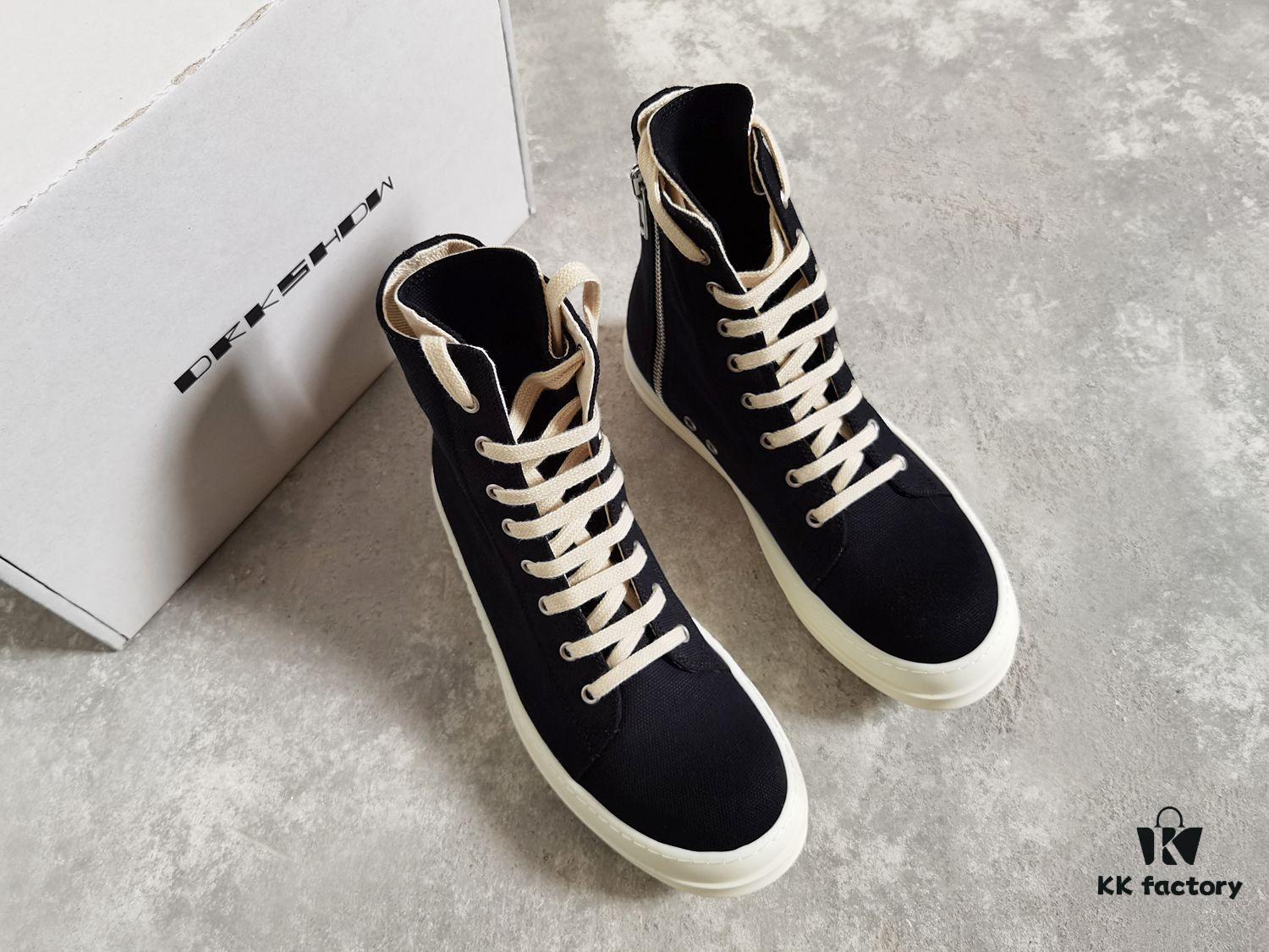 6930f16b6e68136f4d9b3b22 Rick Owens DRKSHDW All-Black Canvas High-Top Lace-Up Sneakers