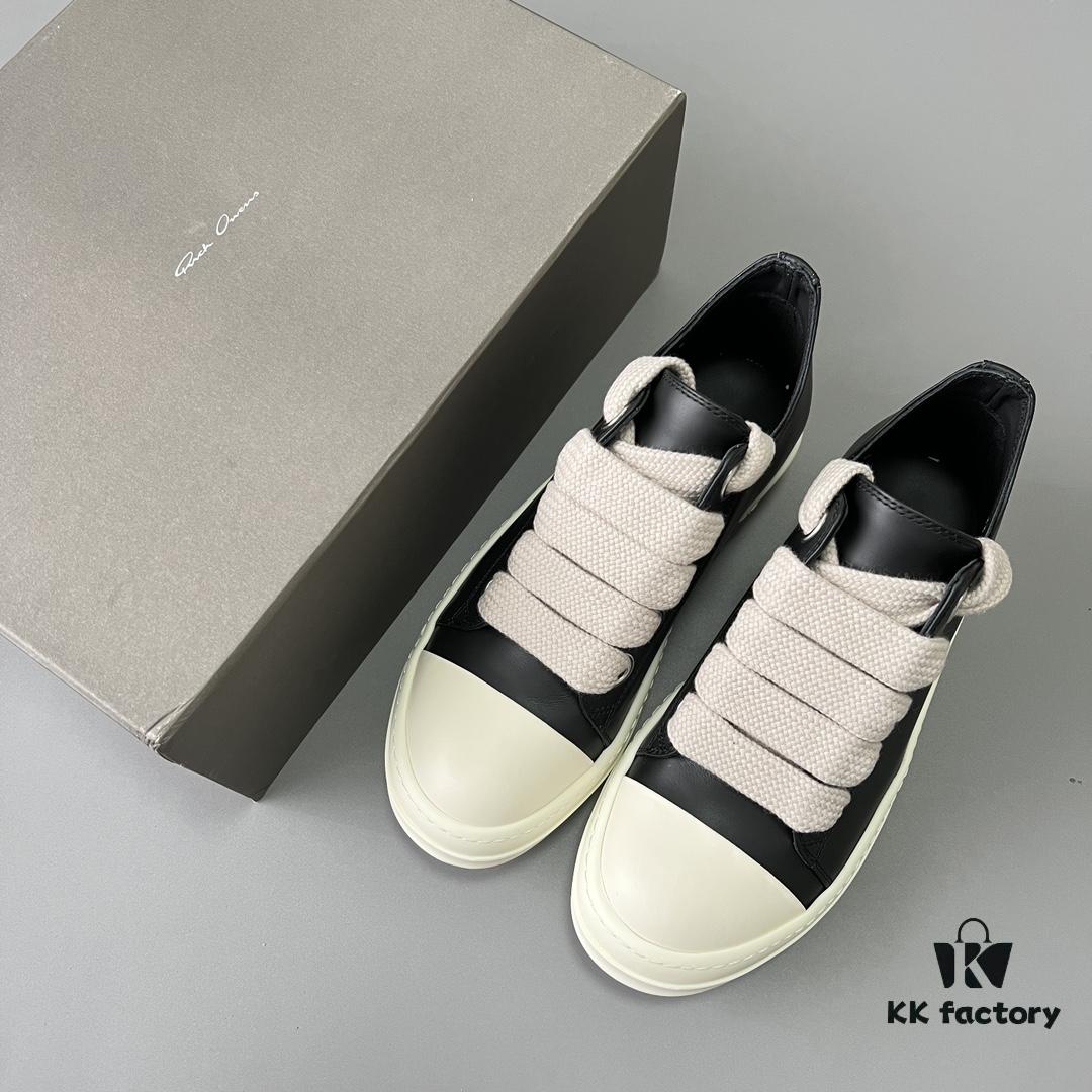 6930f18e6e68136f4d9b3b5a Rick Owens 2022 New Chunky Lace Series - Mainline Black Low-Top Leather Lace-Up Shoes