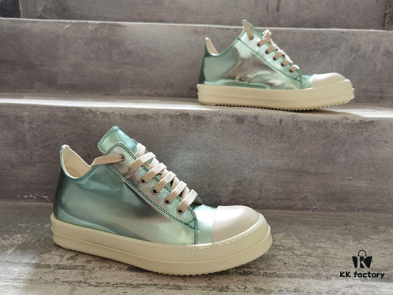 6930f2166e68136f4d9b3c17 Rick Owens DRKSHDW Green Mirror-Finish Low-Top Lace-Up Sneakers