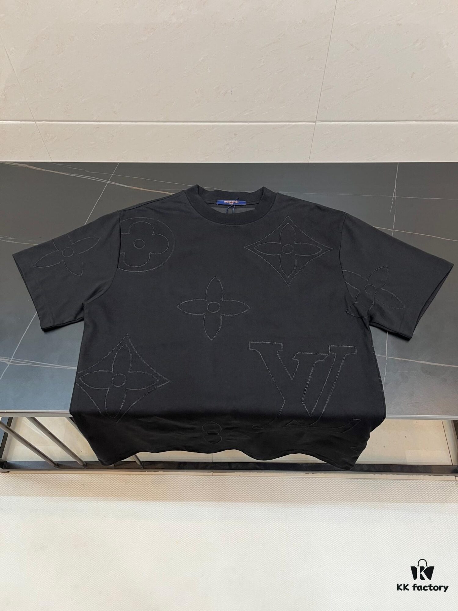 6930f50a6e68136f4d9b3f81 Louis Vuitton LV Letter Logo Embroidered All-Over Round Neck Short Sleeve T-Shirt, Heavy Craftsmanship Brand Signature Design, Made from 280g Pure Cotton Double Yarn Fabric, Comfortable and Soft to Wear, Neat Embroidery Stitching, High Version Comparable at Will, Complete with Three Labels