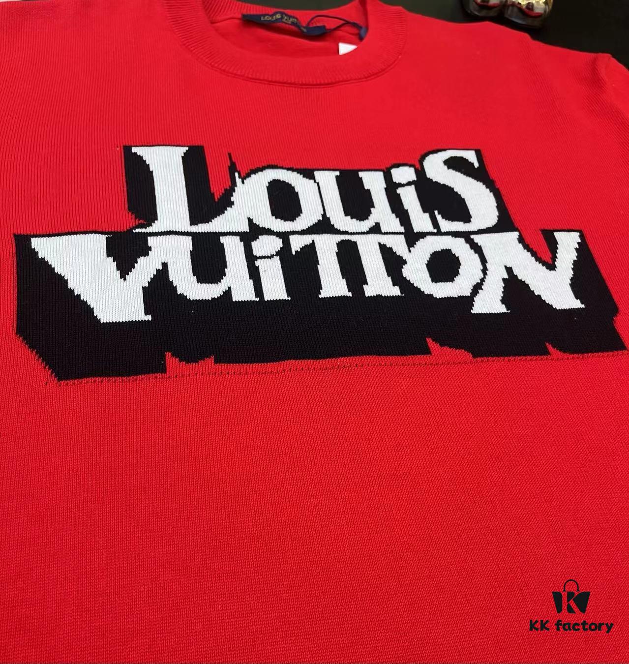6930f5216e68136f4d9b3f9f LOUIS VUITTON LV Monogram Jacquard Knit Short-Sleeve T-Shirt 24SS, Made with Fine Cotton Knitting, Intarsia LU Logo on Chest, Soft and Comfortable Fit