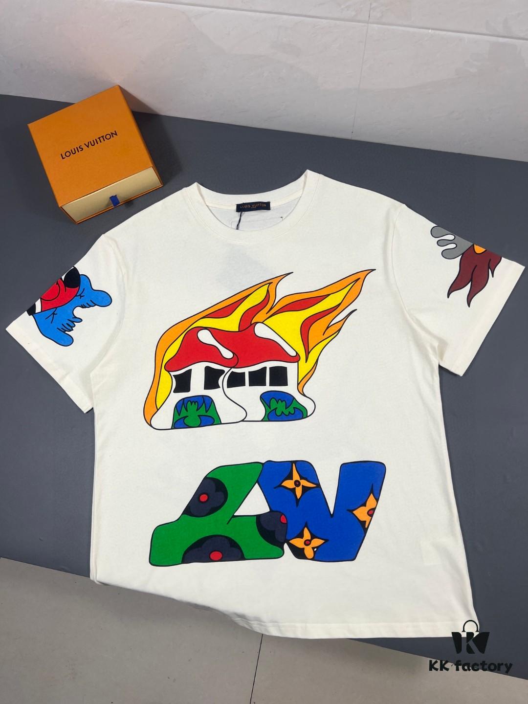 6930f54c6e68136f4d9b3fcd LOUIS VUITTON Lv Louis Vuitton European Runway Flame Short Sleeve T-Shirt with Front and Back Colorful Graffiti Print