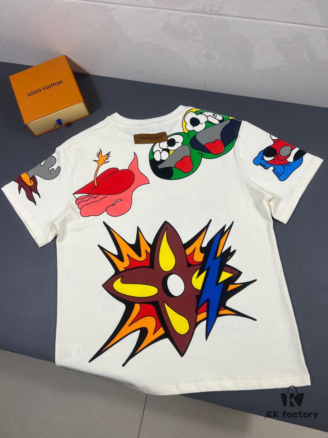 6930f54c6e68136f4d9b3fce LOUIS VUITTON Lv Louis Vuitton European Runway Flame Short Sleeve T-Shirt with Front and Back Colorful Graffiti Print