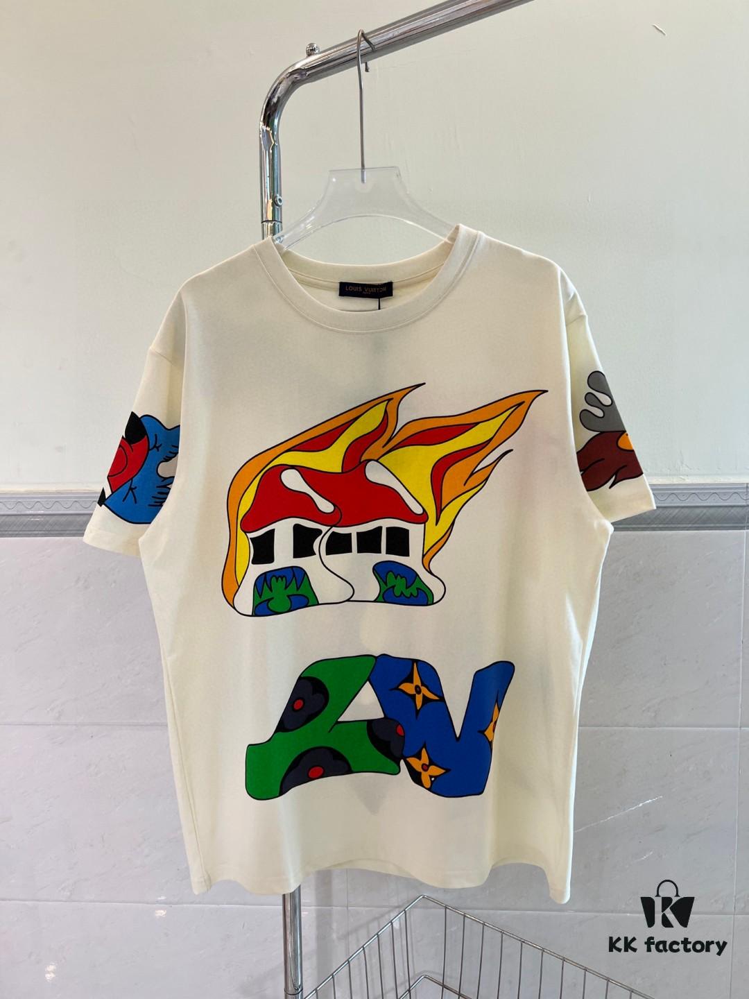 6930f54c6e68136f4d9b3fcf LOUIS VUITTON Lv Louis Vuitton European Runway Flame Short Sleeve T-Shirt with Front and Back Colorful Graffiti Print