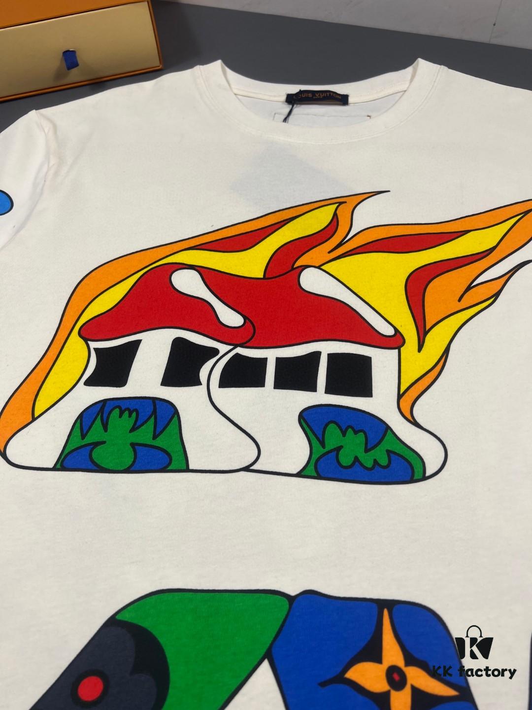6930f54f6e68136f4d9b3fd1 LOUIS VUITTON Lv Louis Vuitton European Runway Flame Short Sleeve T-Shirt with Front and Back Colorful Graffiti Print