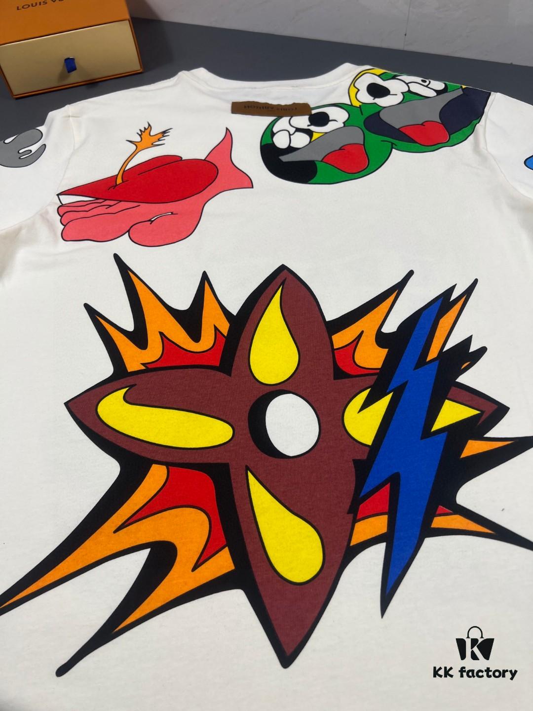 6930f5516e68136f4d9b3fd3 LOUIS VUITTON Lv Louis Vuitton European Runway Flame Short Sleeve T-Shirt with Front and Back Colorful Graffiti Print