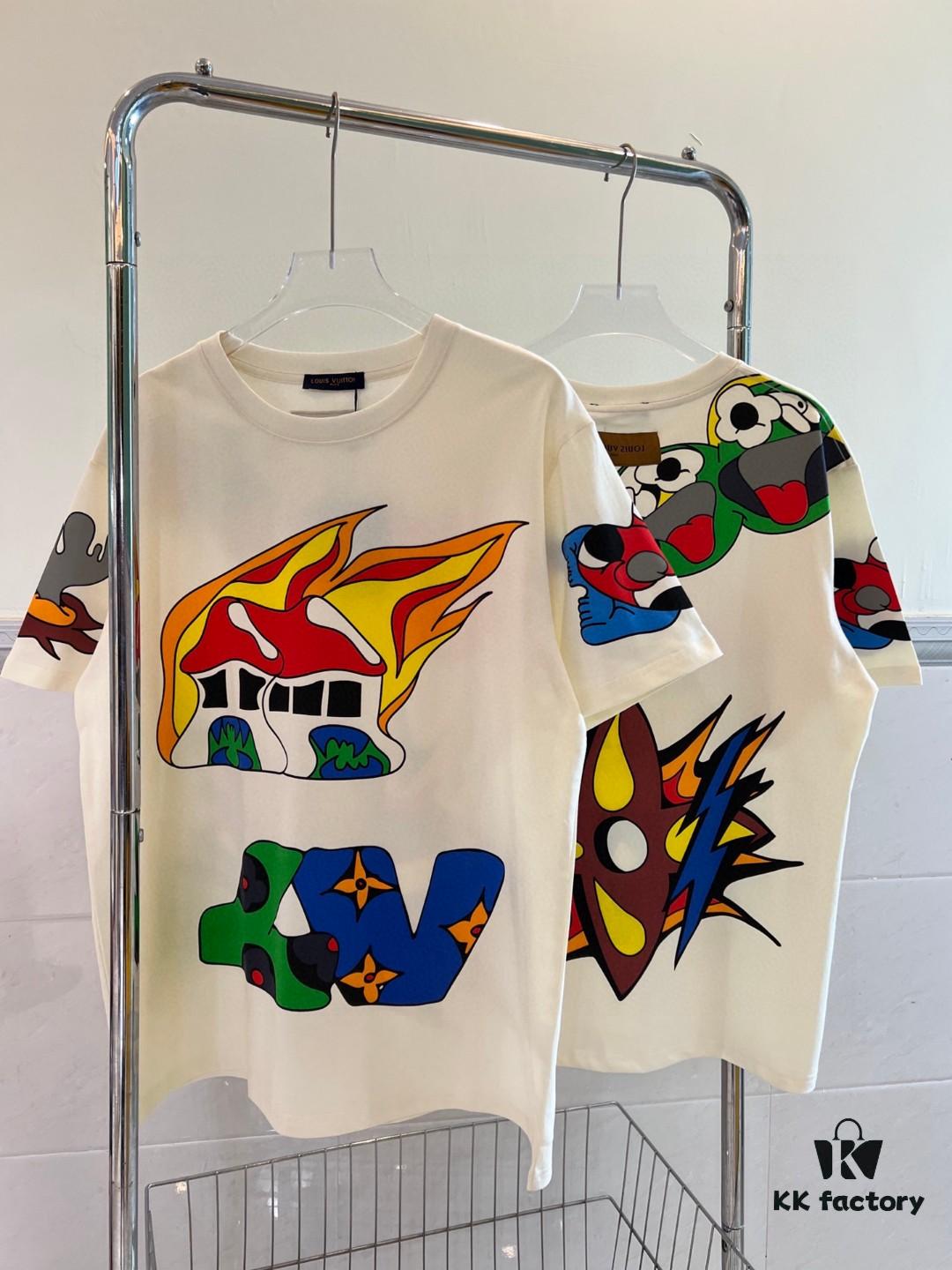 6930f5546e68136f4d9b3fd7 LOUIS VUITTON Lv Louis Vuitton European Runway Flame Short Sleeve T-Shirt with Front and Back Colorful Graffiti Print