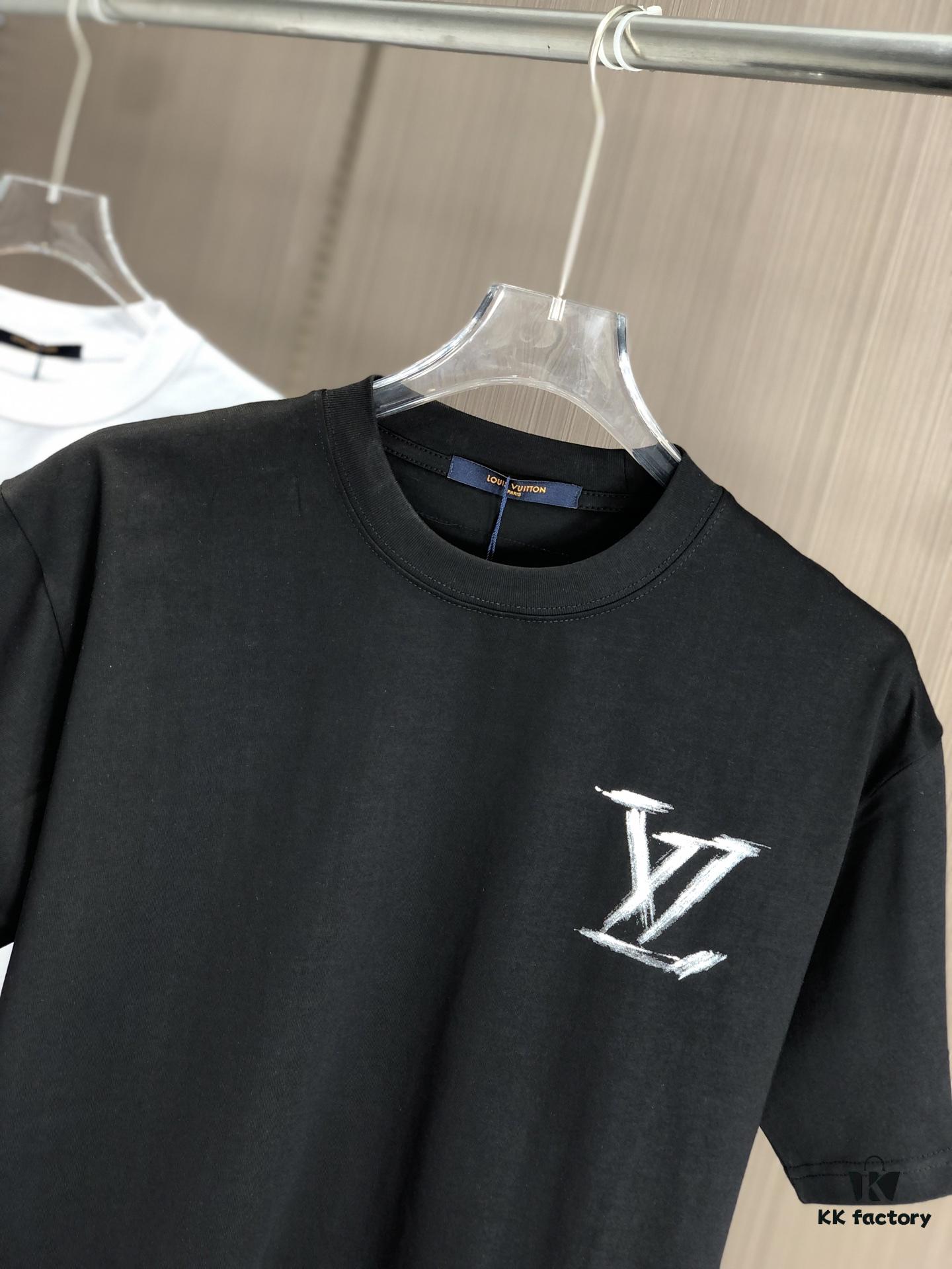 6930f5f26e68136f4d9b4065 LV Louis Vuitton 2025 Spring/Summer New Arrival Round Neck Short Sleeve T-Shirt with Hand-Painted Print, Made from 320g Double-Combed Cotton Fabric, Slightly Loose Fit, Soft and Substantial Fabric Texture, Unisex Design