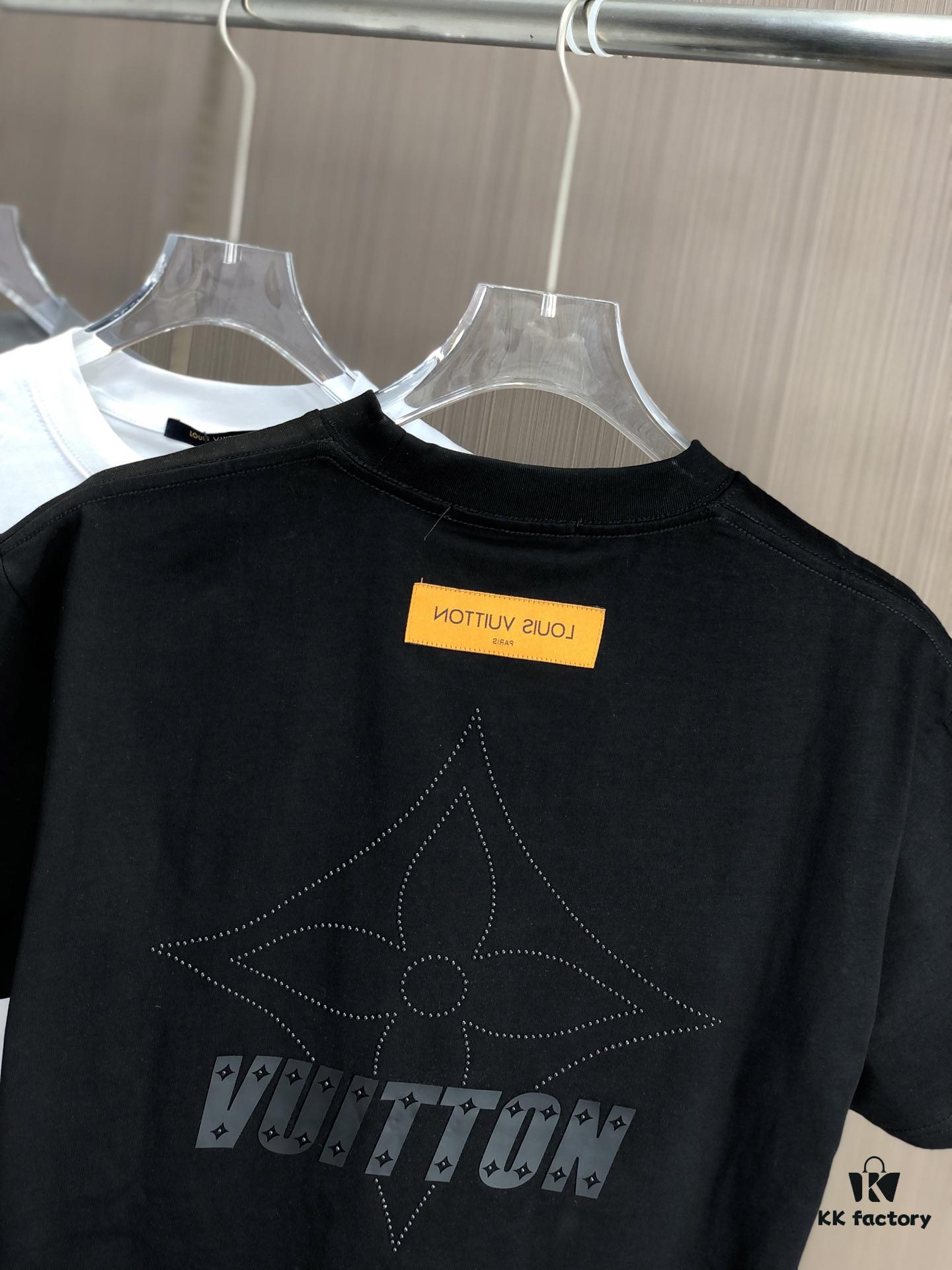 6930f5f46e68136f4d9b4067 LV Louis Vuitton 2025 Spring/Summer New Arrival Round Neck Short Sleeve T-Shirt with Hot-Stone Embellishment and Engraved Pattern Technique, Made from High-Density 320g Double-Yarn Combed Cotton Fabric, Slightly Loose Fit, Soft and Substantial Fabric Texture, Unisex Design