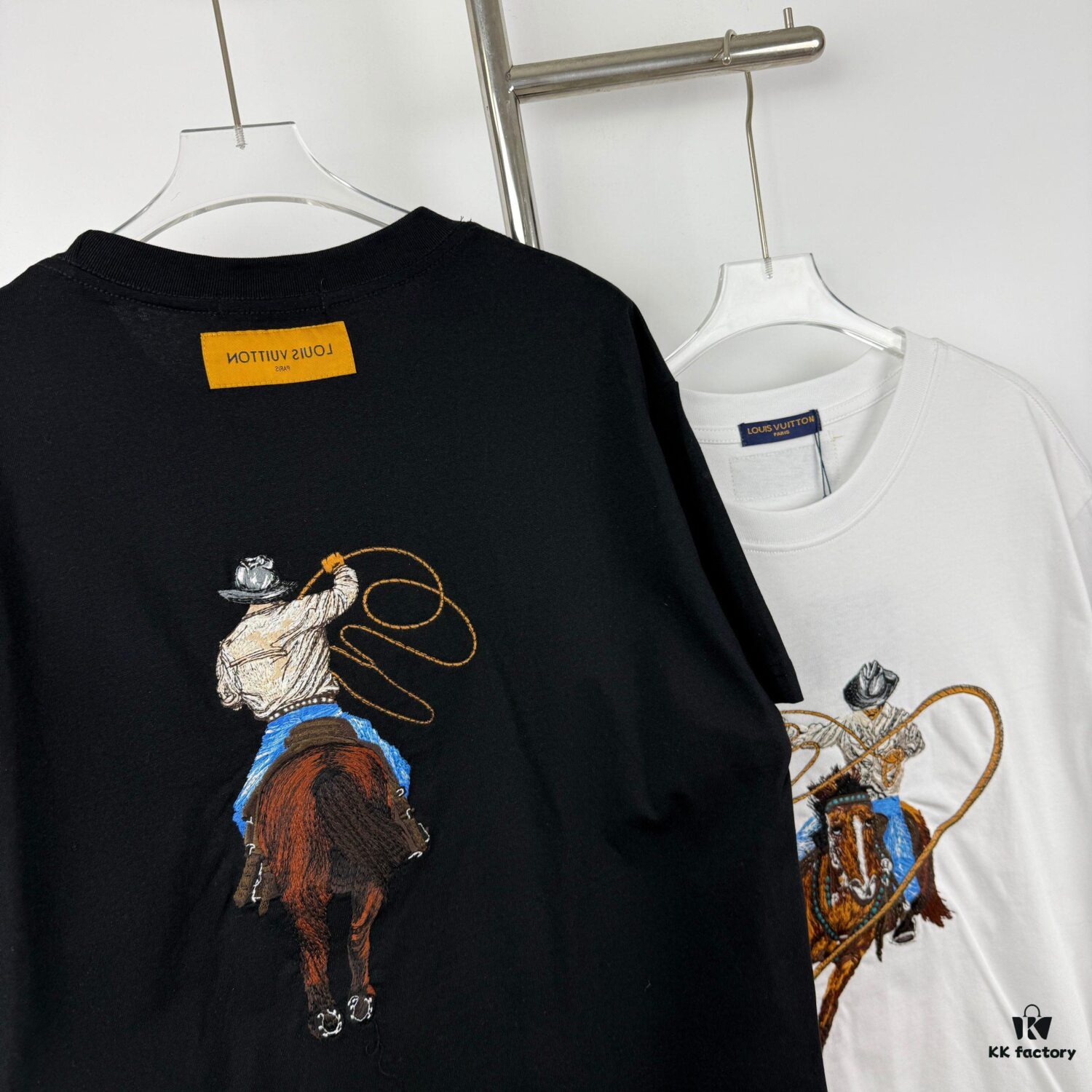 6930f70e6e68136f4d9b4193 New Arrival LOUIS VUITTON Western Cowboy Style Fully Embroidered Short Sleeve T-Shirt, High-Density Imported 270g Fabric, High-Temperature Dyeing and Post-Setting Treatment! Complete Triple Labeling