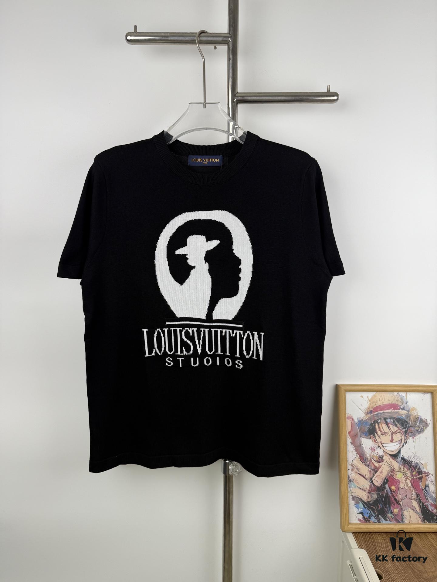 6930f7316e68136f4d9b41b0 New Arrival Louis Vuitton Unisex Black and White Portrait Knit Short Sleeve T-Shirt