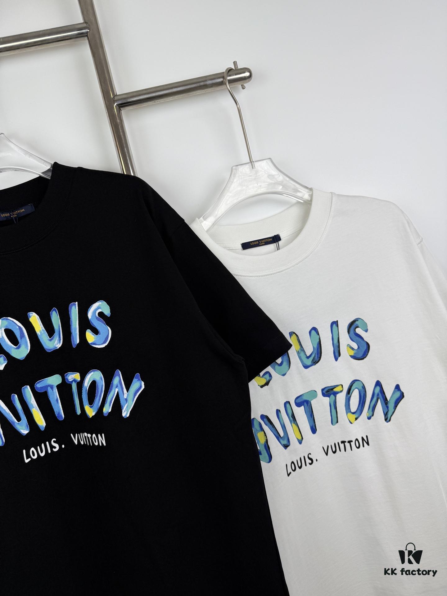 6930f7796e68136f4d9b4200 LOUIS VUITTON Graffiti Print Logo Round Neck Short Sleeve T-Shirt Unisex Casual Loose Fit