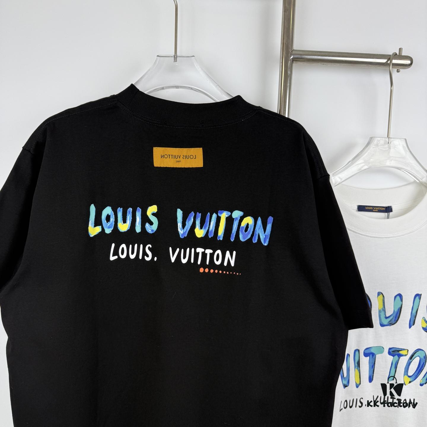 6930f7796e68136f4d9b4201 LOUIS VUITTON Graffiti Print Logo Round Neck Short Sleeve T-Shirt Unisex Casual Loose Fit