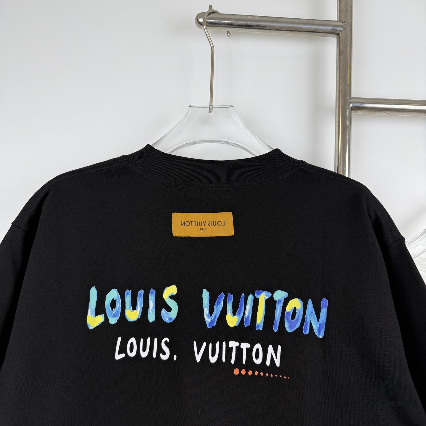 6930f77d6e68136f4d9b4203 LOUIS VUITTON Graffiti Print Logo Round Neck Short Sleeve T-Shirt Unisex Casual Loose Fit