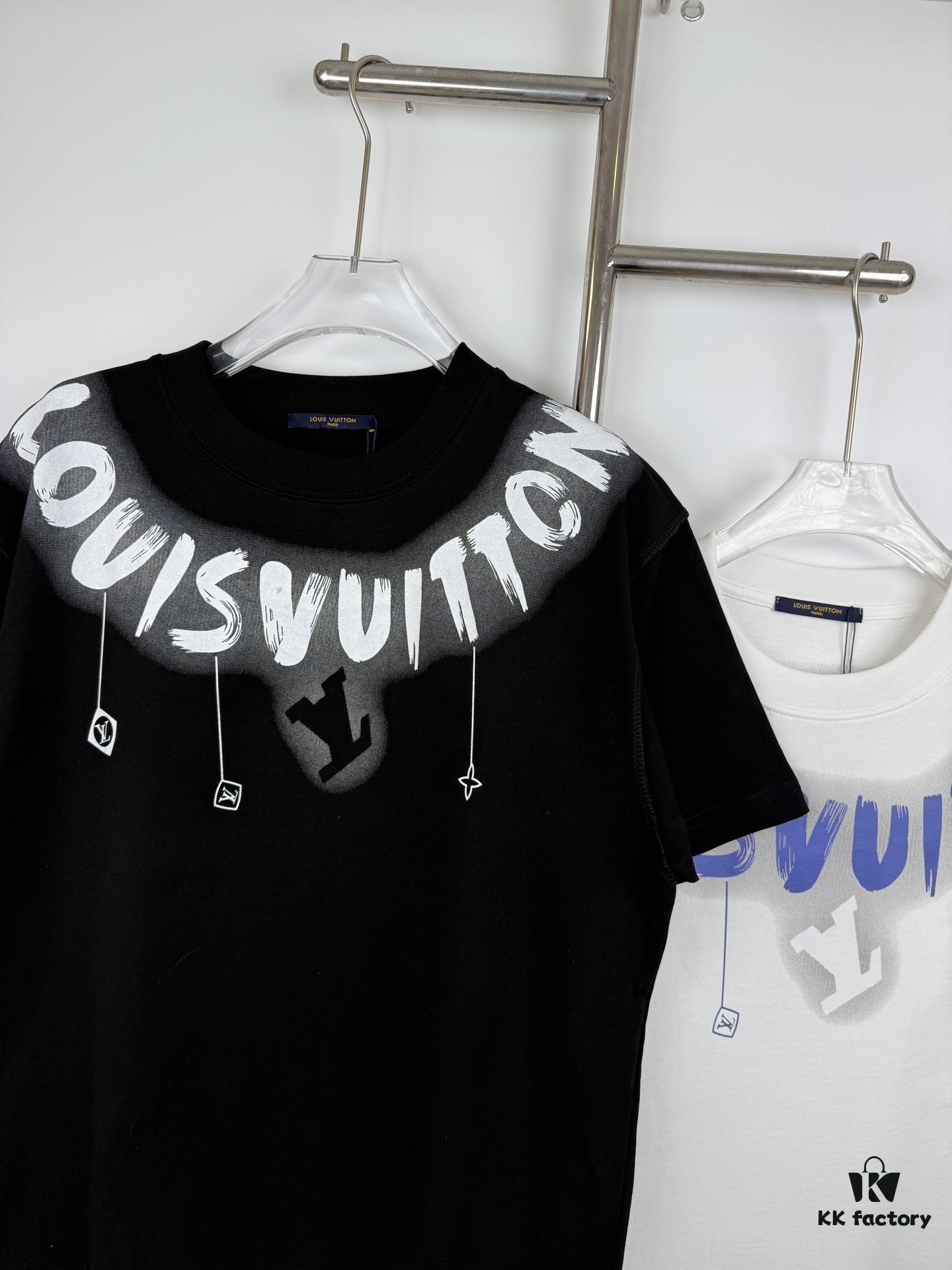 LOUIS VUITTON Classic Graffiti Print Logo Round Neck Short Sleeve T-Shirt Unisex Couples Style Loose Fit