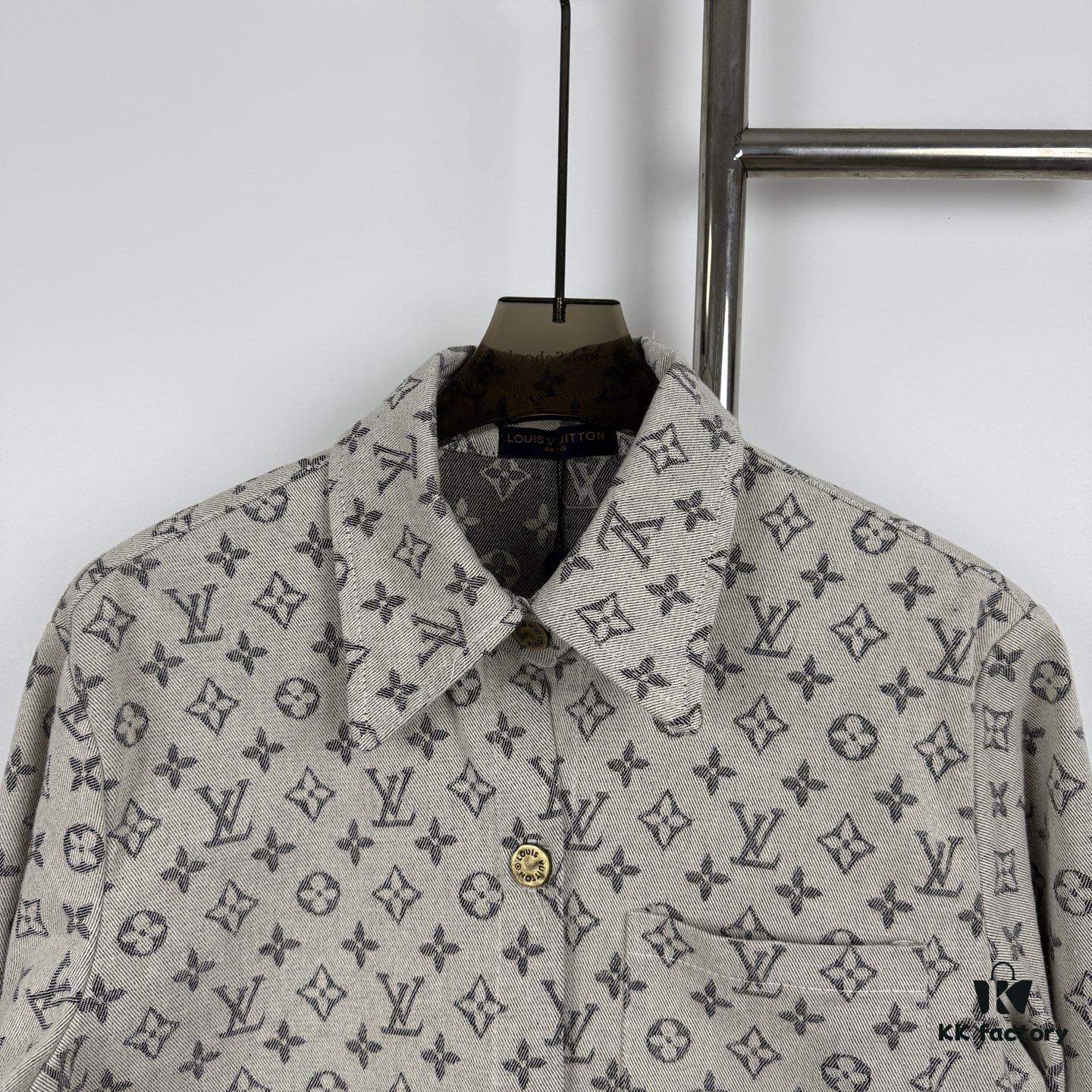 6930f7c76e68136f4d9b4244 New Louis Vuitton Monogram Jacquard Denim Shirt Unisex Oversized Long Sleeve Jacket