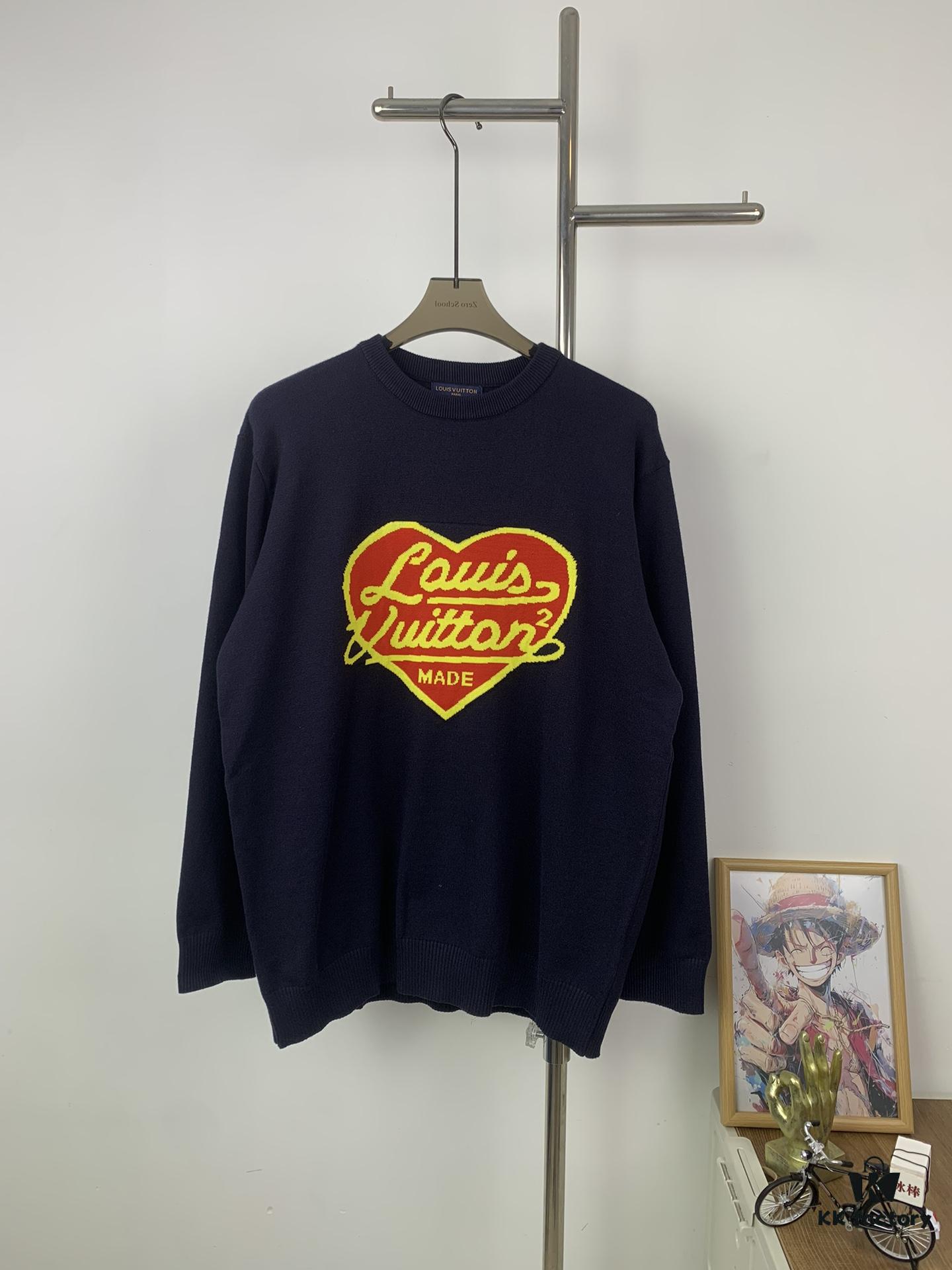 6930f7fa6e68136f4d9b4275 New LV Navy Blue Heart Sweater with 15% Wool, Soft and Comfortable for Direct Wear, High-Quality Version, Warm and Premium Texture