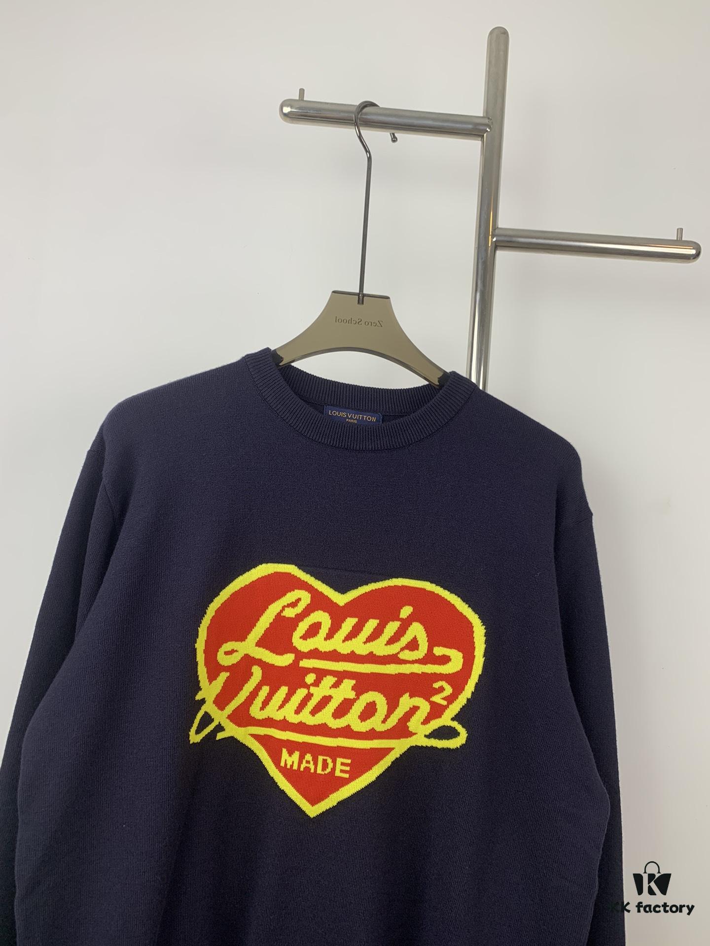 6930f7fb6e68136f4d9b4279 New LV Navy Blue Heart Sweater with 15% Wool, Soft and Comfortable for Direct Wear, High-Quality Version, Warm and Premium Texture