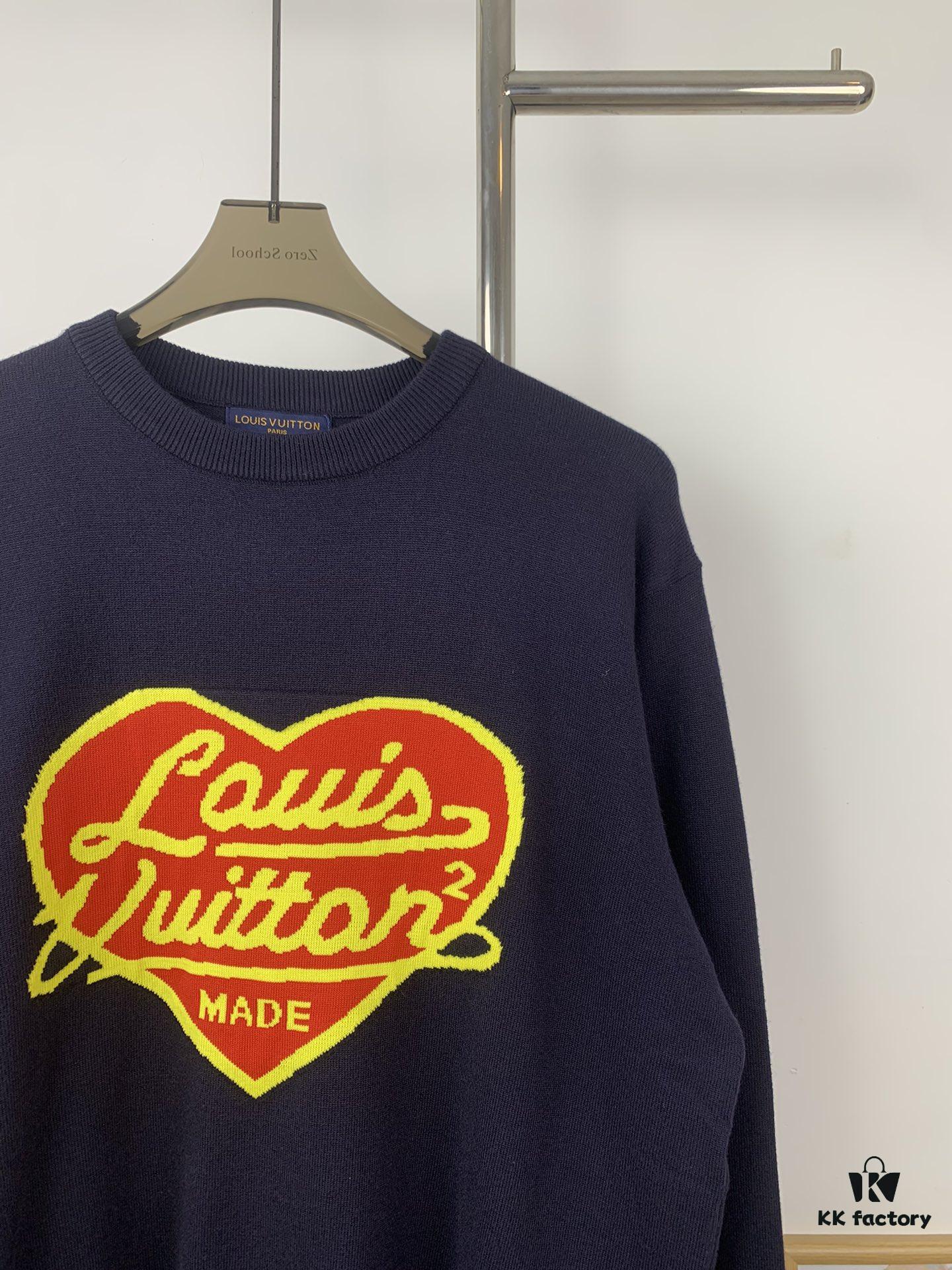 6930f7fc6e68136f4d9b427a New LV Navy Blue Heart Sweater with 15% Wool, Soft and Comfortable for Direct Wear, High-Quality Version, Warm and Premium Texture