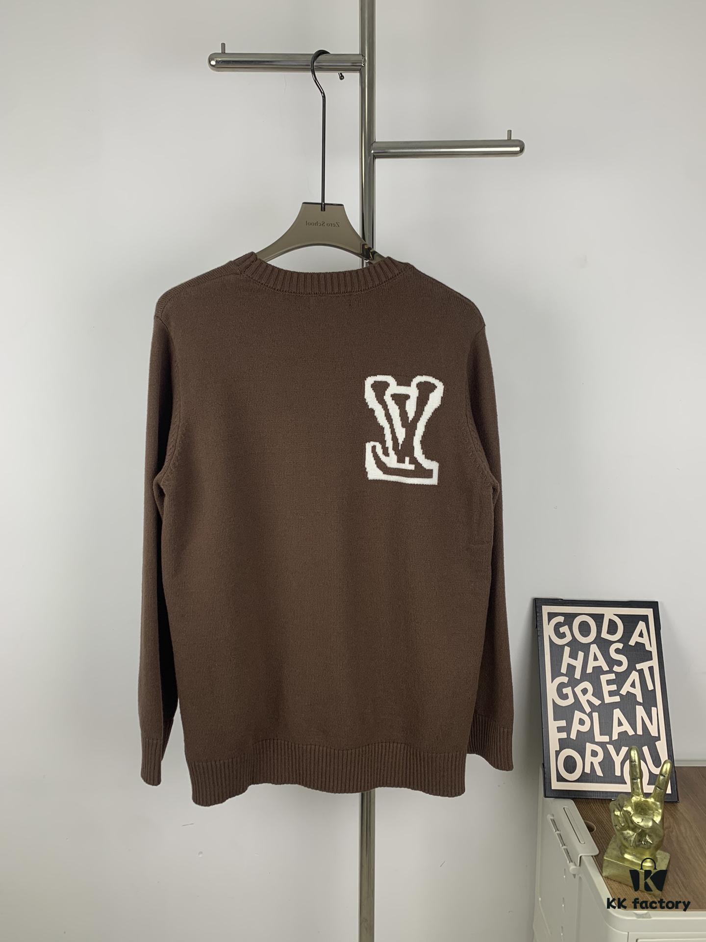 6930f83b6e68136f4d9b42b2 New LV Louis Vuitton White Knitted Logo Beige and Coffee Color Crew Neck Sweater Unisex