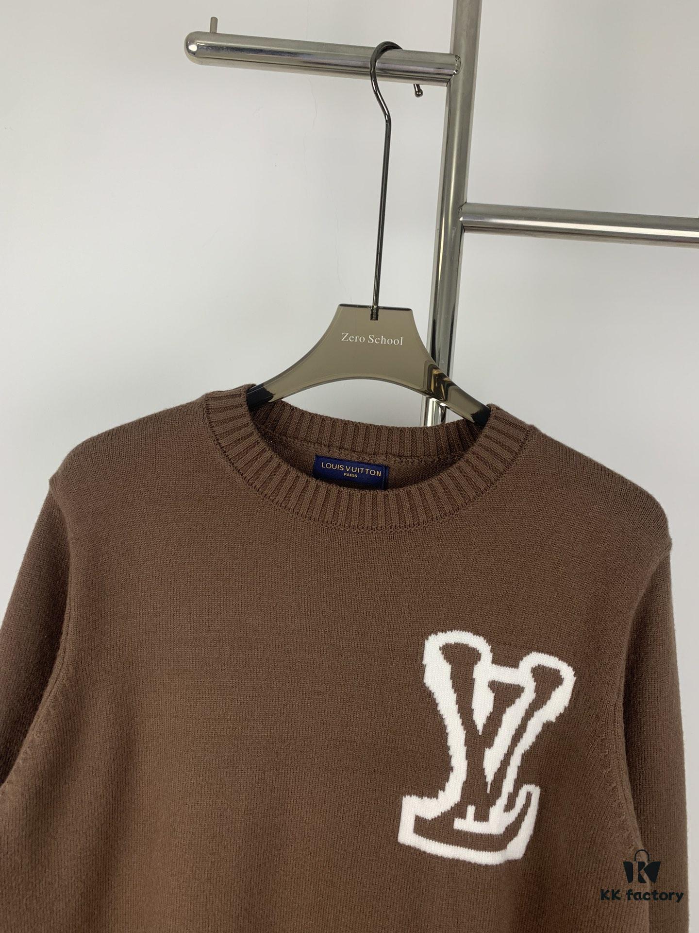 6930f83c6e68136f4d9b42b3 New LV Louis Vuitton White Knitted Logo Beige and Coffee Color Crew Neck Sweater Unisex