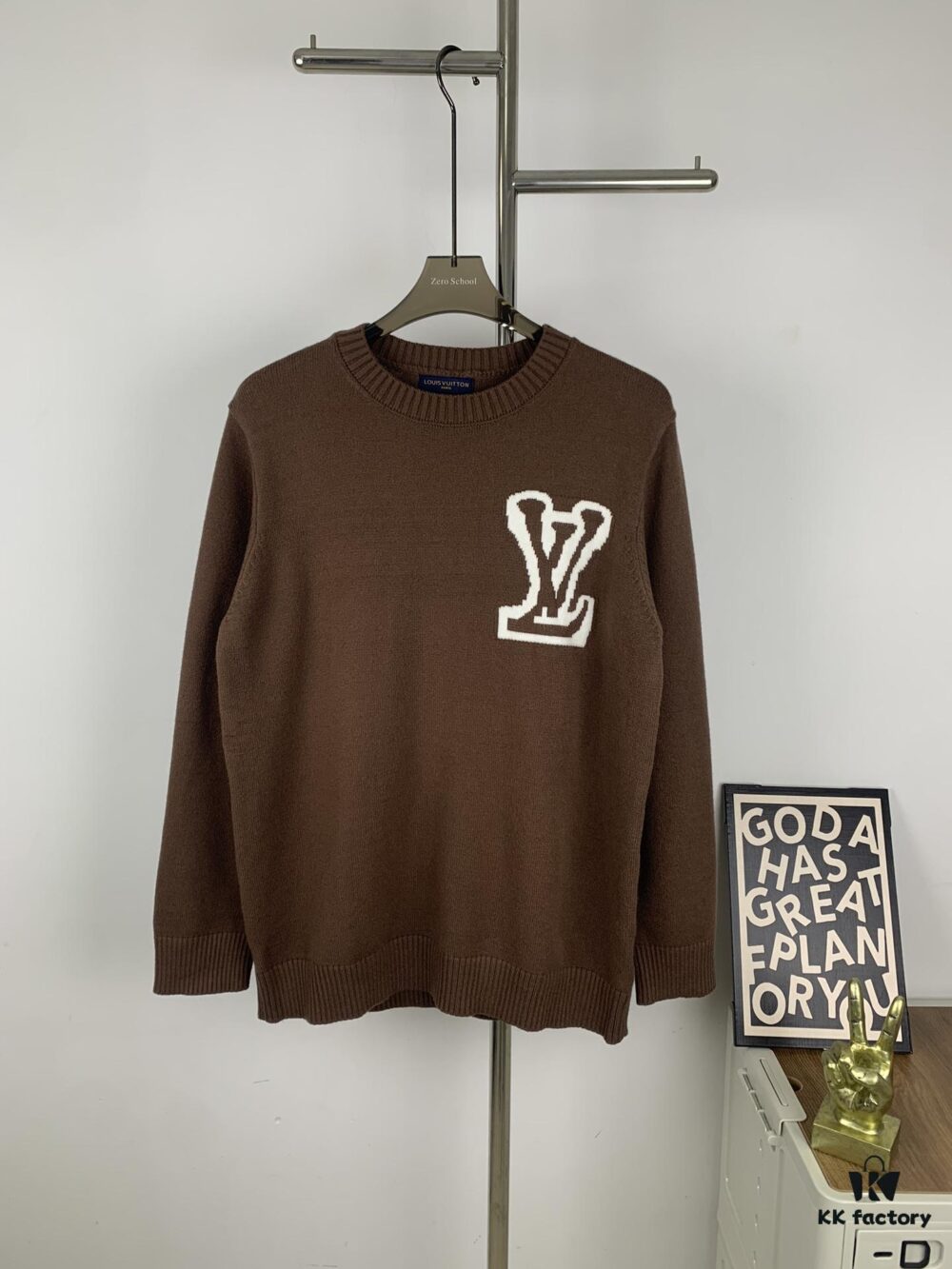 6930f83d6e68136f4d9b42b4 New LV Louis Vuitton White Knitted Logo Beige and Coffee Color Crew Neck Sweater Unisex