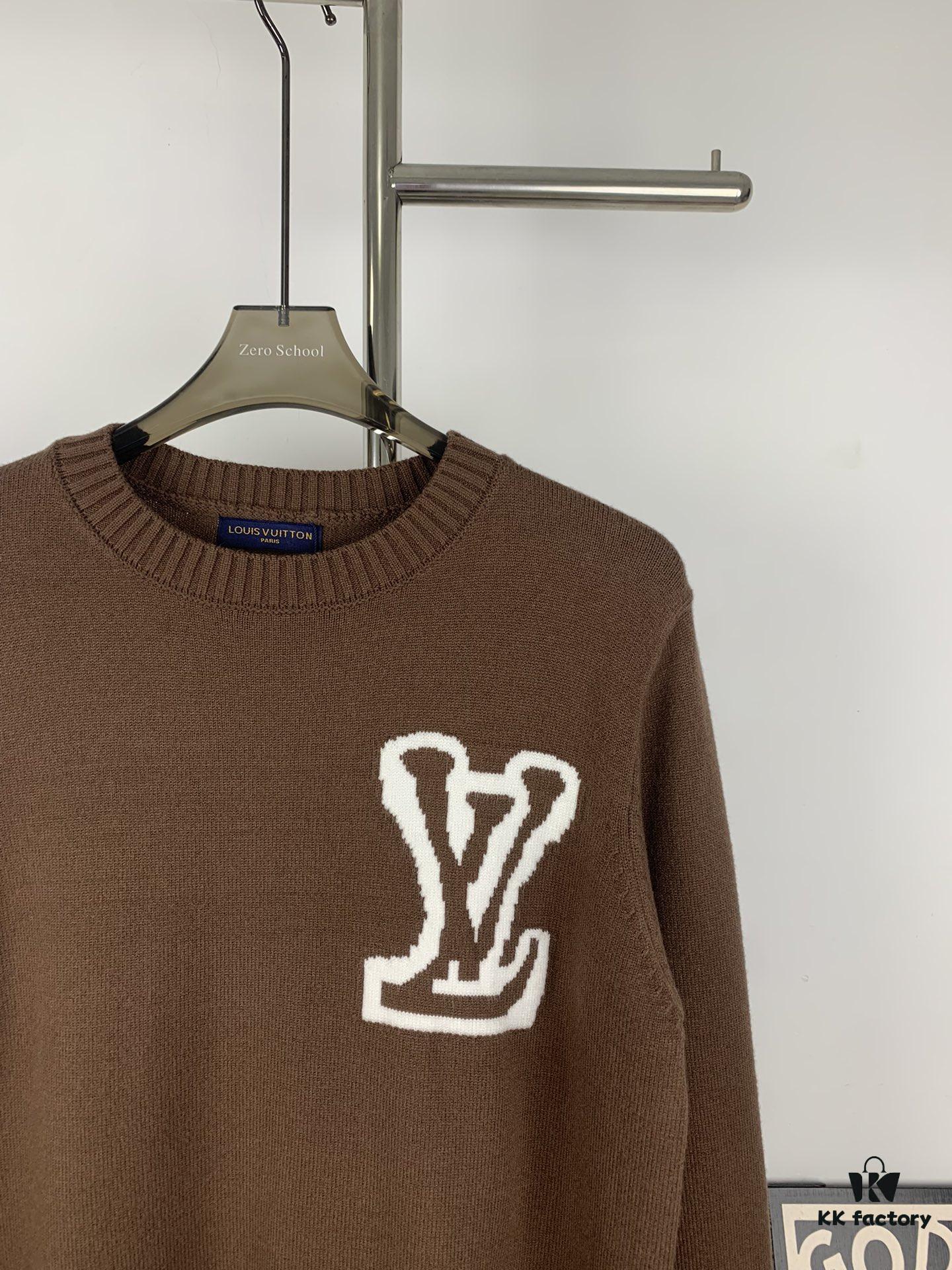 6930f83f6e68136f4d9b42b6 New LV Louis Vuitton White Knitted Logo Beige and Coffee Color Crew Neck Sweater Unisex