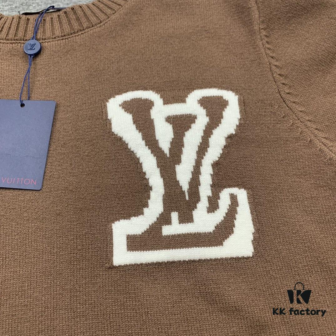 6930f8406e68136f4d9b42b7 New LV Louis Vuitton White Knitted Logo Beige and Coffee Color Crew Neck Sweater Unisex