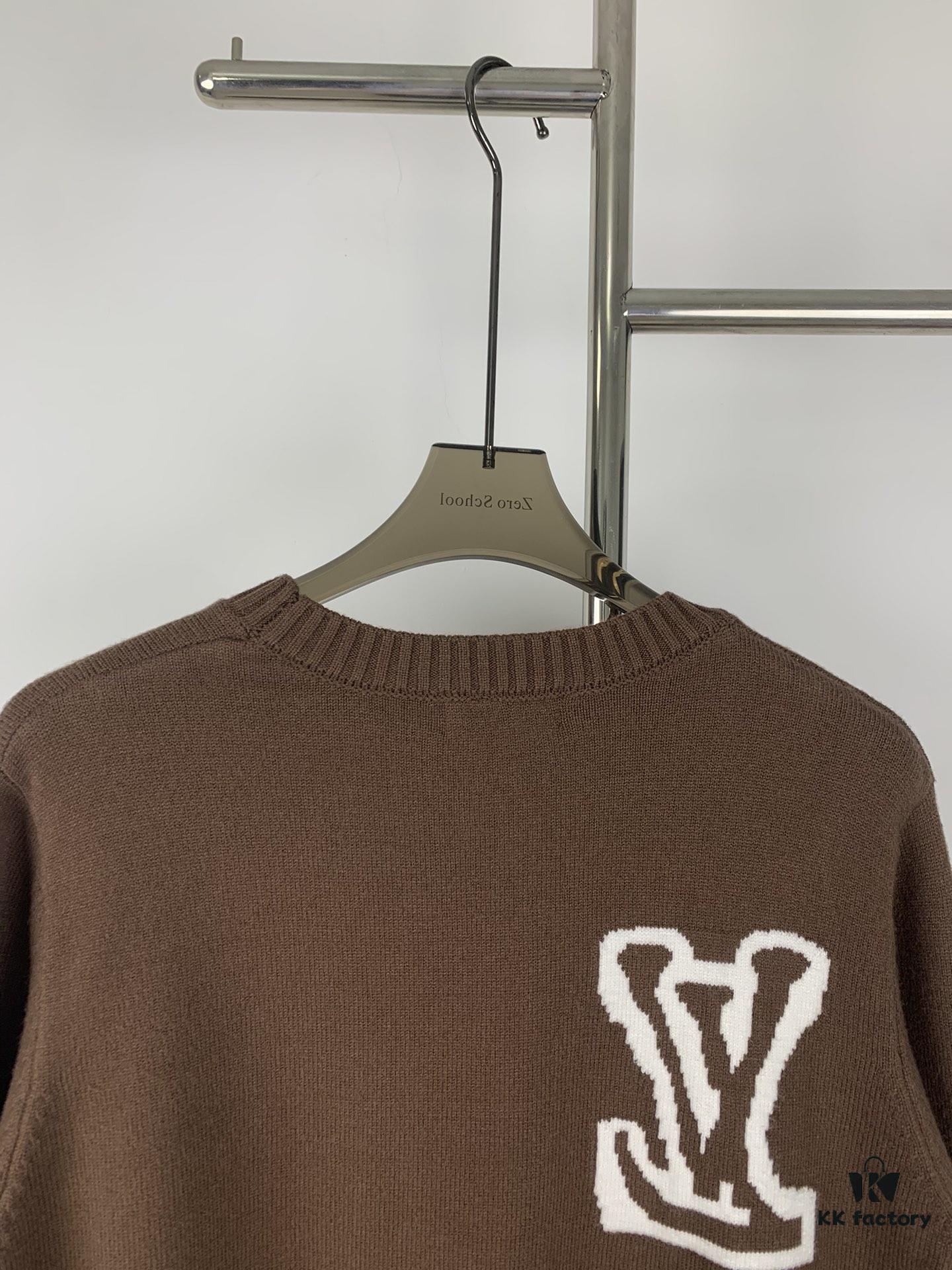 6930f8416e68136f4d9b42b8 New LV Louis Vuitton White Knitted Logo Beige and Coffee Color Crew Neck Sweater Unisex