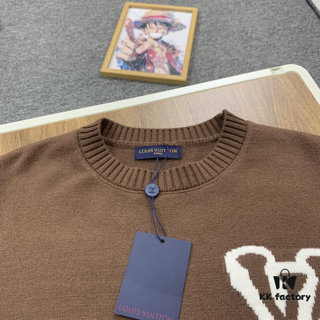 6930f8426e68136f4d9b42b9 New LV Louis Vuitton White Knitted Logo Beige and Coffee Color Crew Neck Sweater Unisex