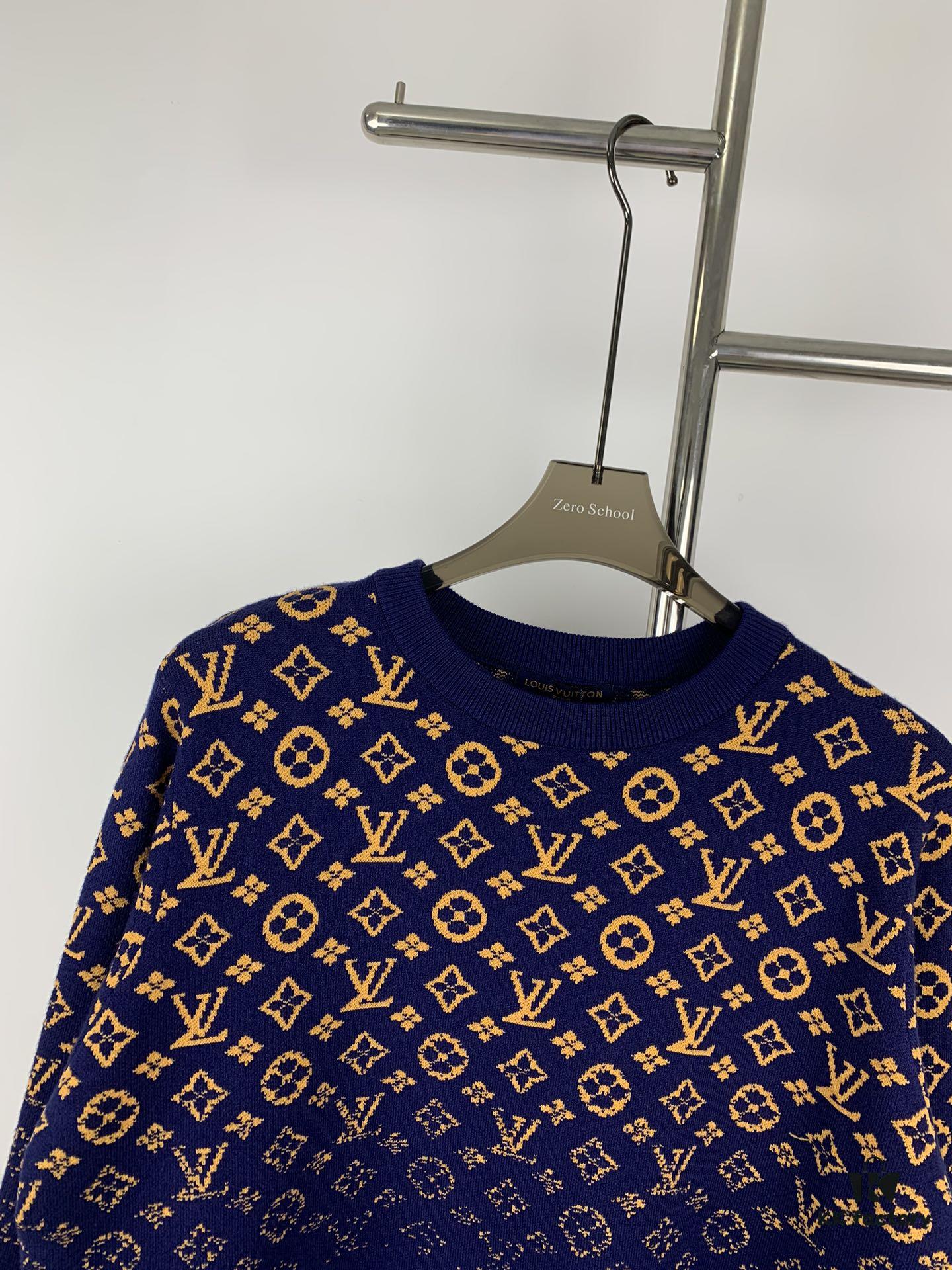 New LV Louis Vuitton Gradient Jacquard All-Over Logo Crew Neck Sweater Unisex