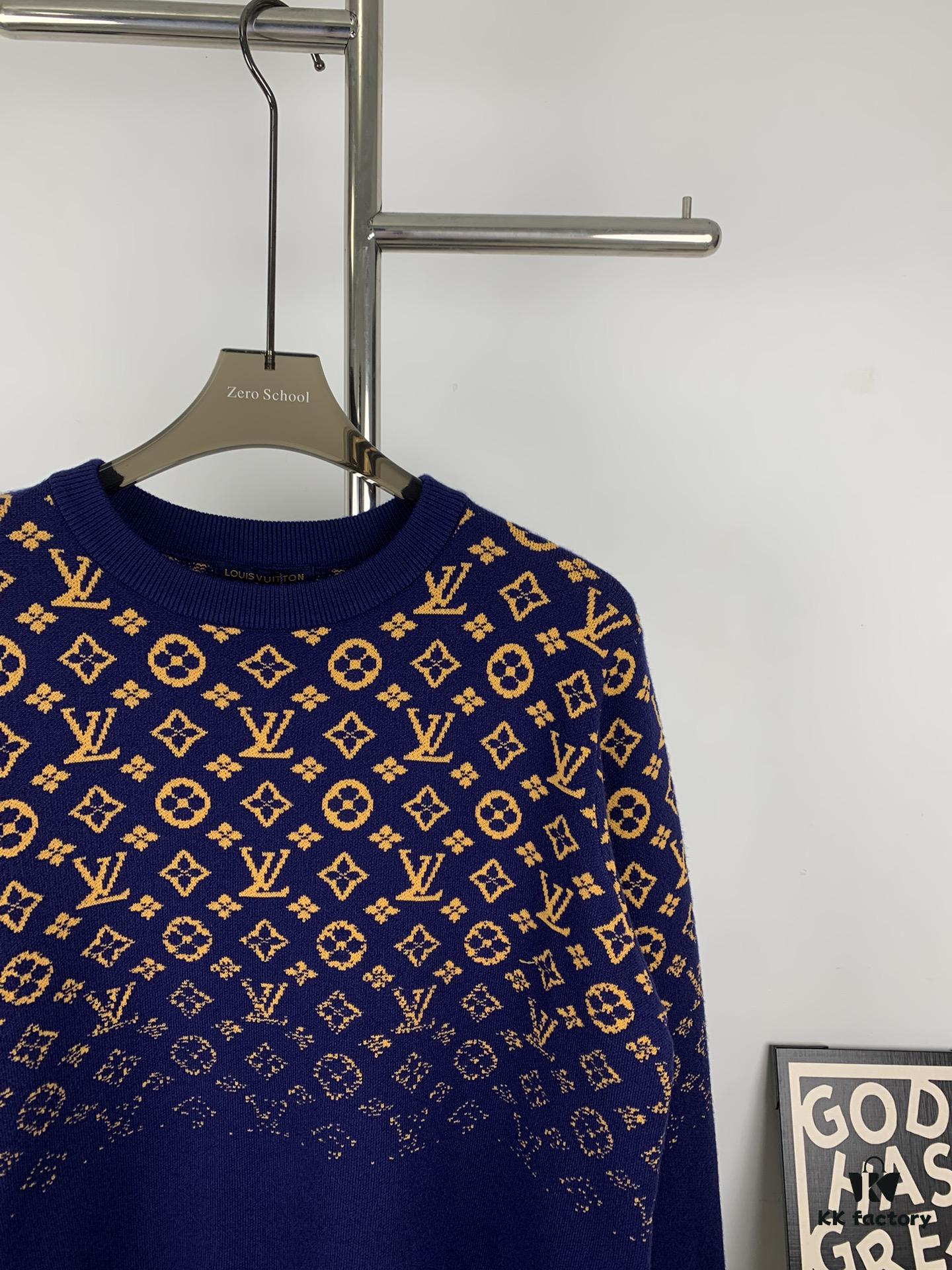 New LV Louis Vuitton Gradient Jacquard All-Over Logo Crew Neck Sweater Unisex